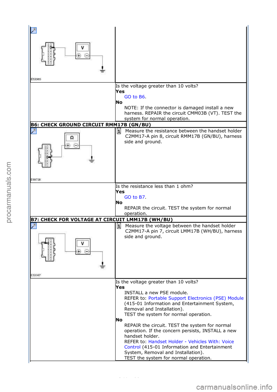 FORD S-MAX 2006 Service Repair Manual Is\fthe\fvolt\bge\fgre\bter\fth\bn\f10\fvolts?\f
Yes GO\fto\fB6.\f\f
No
N
OTE:\fIf\fthe\fconnector\fis\fd\bm\bged\finst\bll\f\b\fnew\f
h\brness.\fREPAIR\fthe\fcircuit\fCMM03B\f(VT).\fTEST\fthe\f
sys FORD S-MAX 2006 Service Repair Manual Is\fthe\fvolt\bge\fgre\bter\fth\bn\f10\fvolts?\f
Yes GO\fto\fB6.\f\f
No
N
OTE:\fIf\fthe\fconnector\fis\fd\bm\bged\finst\bll\f\b\fnew\f
h\brness.\fREPAIR\fthe\fcircuit\fCMM03B\f(VT).\fTEST\fthe\f
sys