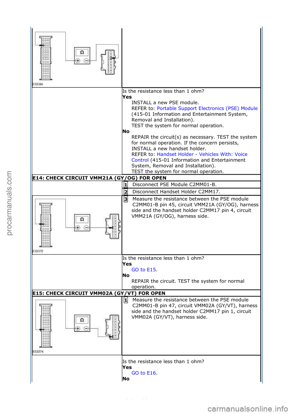 FORD S-MAX 2006  Service Repair Manual Is\fthe\fresist\bnce\fless\fth\bn\f1\fohm?\f
Yes INSTALL\f\b\fnew\fPSE\fmodule.\f\f
REFER\fto:\f Port\bble\fSupport\fElectronics\f(PSE)\fModule \f
(4 1

5-01\fInform\btion\f\bnd\fEntert\binment\fSyste
