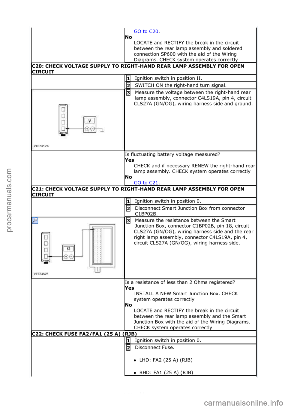 FORD S-MAX 2006  Service Repair Manual GO\fto\fC20.\f\f
No\b L
OCATE\f\bnd\fRECTIFY\fthe\fbre\bk\fin\fthe\fcircuit\f
between\fthe\fre\br\fl\bmp\f\bssembly\f\bnd\fsoldered\f
connection\fSP600\fwith\fthe\f\bid\fof\fthe\fWiring\f
Di\bgr\bms.\