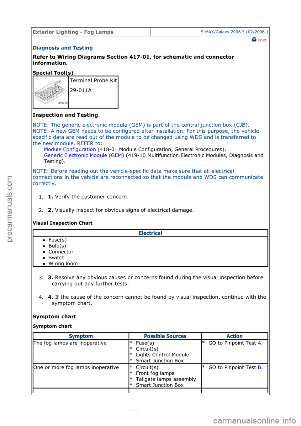 FORD S-MAX 2006  Service Repair Manual Exterior\bLighti\fg\b-\bFog\bLampsS-MAX/G\bl\bxy\f2006.5\f(02/2006-)\fPrint \f
Diag\fosis\ba\fd\bTesti\fg\b
Refer\bto\bWiri\fg\bDiagrams\bSectio\f\b417-01,\bfor\bschematic\ba\fd\bco\f\fector\b
i\f

fo