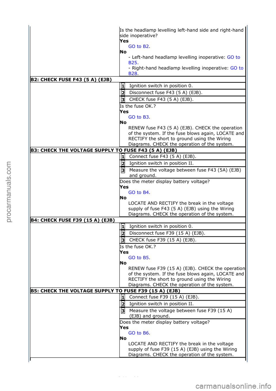 FORD S-MAX 2006  Service Repair Manual Is\fthe\fhe\bdl\bmp\flevelling\fleft-h\bnd\fside\f\bnd\fright-h\bnd\f
side\finoper\btive?\f
Yes\bGO\fto\fB2.\f\f
No\b -

\fLeft-h\bnd\fhe\bdl\bmp\flevelling\finoper\btive:\f GO\fto\f
B25 .

\f\f
-\fR
