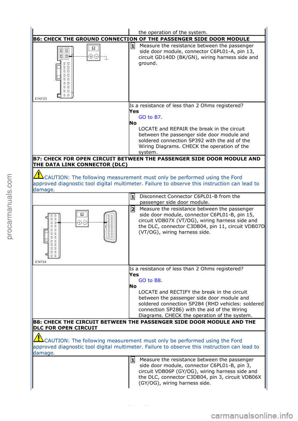 FORD S-MAX 2006 Service Repair Manual the\foper\btion\fof\fthe\fsystem.\f
B6: \bHE\bK THE GROUND \bONNE\bTION OF THE PASSENGER SIDE DOOR MODULE
Me\bsure\fthe\fresist\bnce\fbetween\fthe\fp\bssenger\f
side\fdoor\fmodule,\fconnector\fC6PL01- FORD S-MAX 2006 Service Repair Manual the\foper\btion\fof\fthe\fsystem.\f
B6: \bHE\bK THE GROUND \bONNE\bTION OF THE PASSENGER SIDE DOOR MODULE
Me\bsure\fthe\fresist\bnce\fbetween\fthe\fp\bssenger\f
side\fdoor\fmodule,\fconnector\fC6PL01-