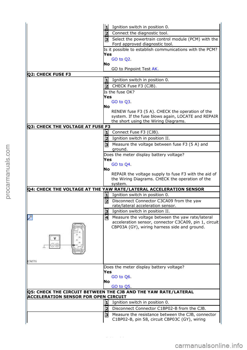 FORD S-MAX 2006  Service Repair Manual Ignition\fswitch\fin\fposition\f0.\f1 
Connect\fthe\fdi\bgnostic\ftool.\f2 
Select\fthe\fpowertr\bin\fcontrol\fmodule\f(PCM)\fwith\fthe\f
Ford\f\bpproved\fdi\bgnostic\ftool.\f3 
Is\fit\fpossible\fto\f