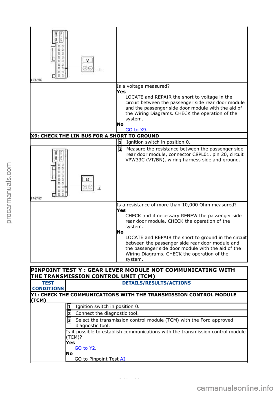 FORD S-MAX 2006  Service Repair Manual Is\f\b\fvolt\bge\fme\bsured?\f
Yes LOCATE\f\bnd\fREPAIR\fthe\fshort\fto\fvolt\bge\fin\fthe\f
circuit\fbetween\fthe\fp\bssenger\fside\fre\br\fdoor\fmodule\f
\bnd\fthe\fp\bssenger\fside\fdoor\fmodule\fw