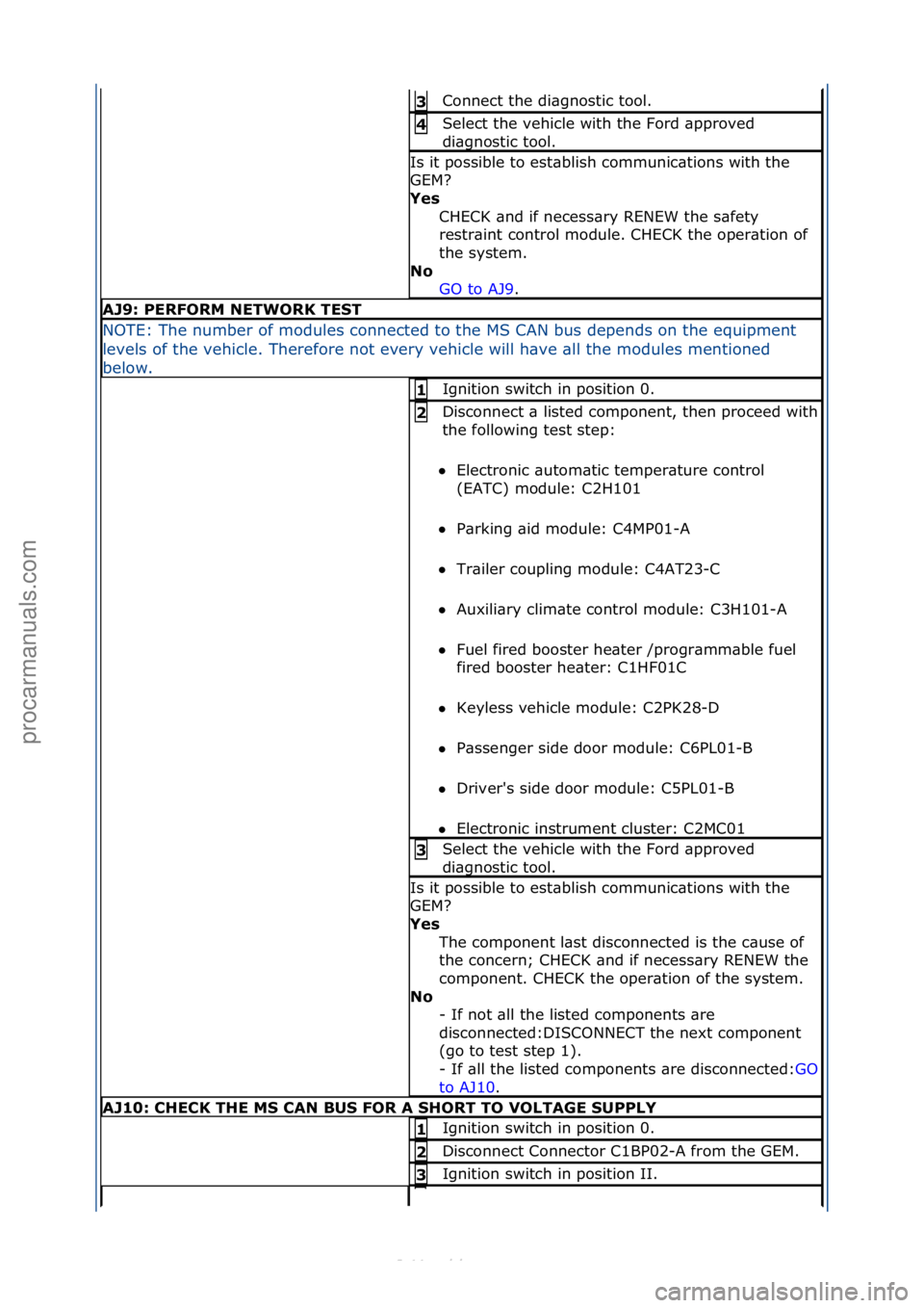 FORD S-MAX 2006  Service Repair Manual Connect\fthe\fdi\bgnostic\ftool.\f3 
Select\fthe\fvehicle\fwith\fthe\fFord\f\bpproved\f
di\bgnostic\ftool.\f4 
Is\fit\fpossible\fto\fest\bblish\fcommunic\btions\fwith\fthe\f
GEM?\f
Yes CHECK\f\bnd\fif