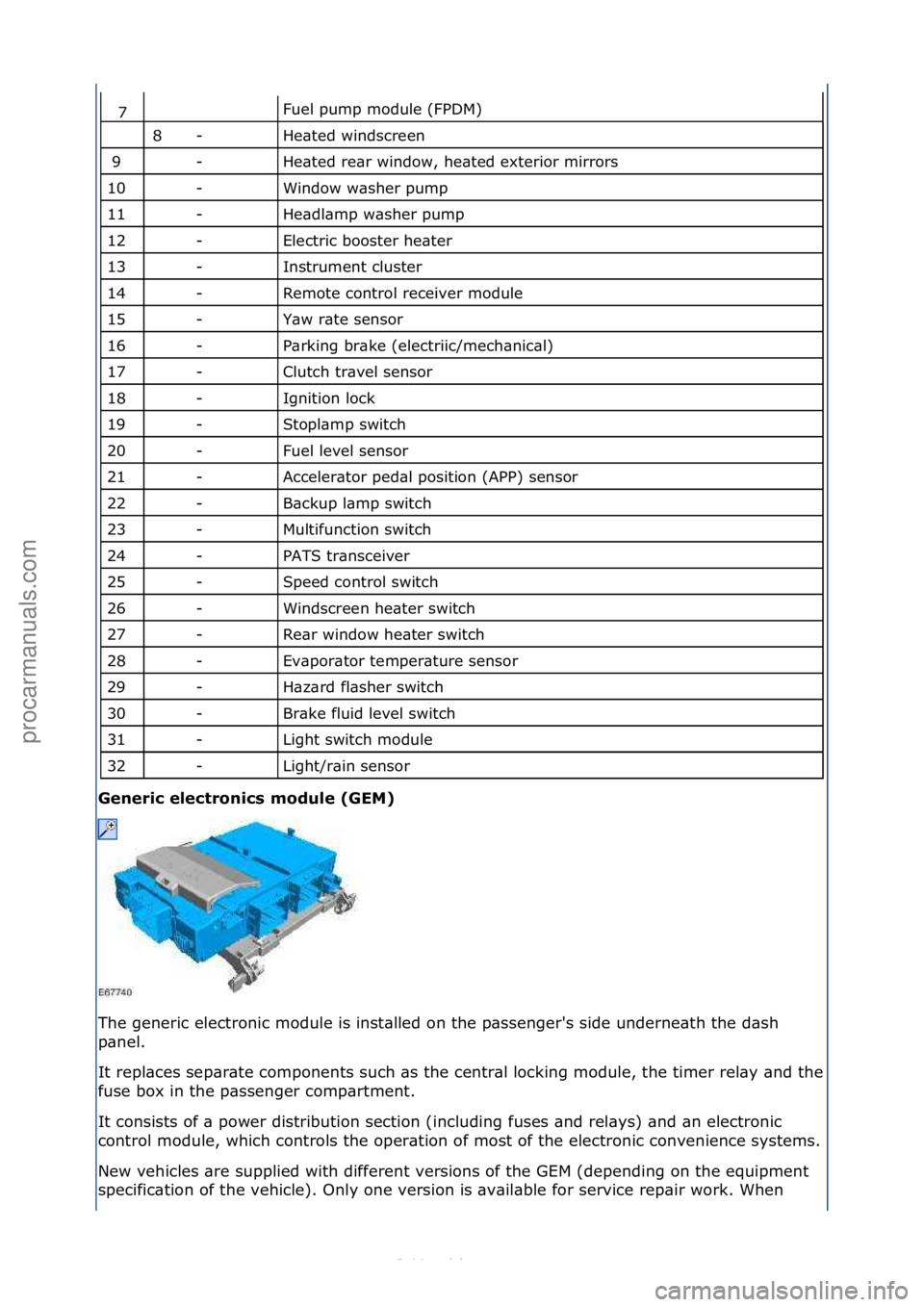 FORD S-MAX 2006  Service Repair Manual Fuel\fpump\fmodule\f(FPDM)\f
He\bted\fwindscreen\f
He\bted\fre\br\fwindow,\fhe\bted\fexterior\fmirrors\f
Window\fw\bsher\fpump\f
He\bdl\bmp\fw\bsher\fpump\f
Electric\fbooster\fhe\bter\f
Instrument\fcl