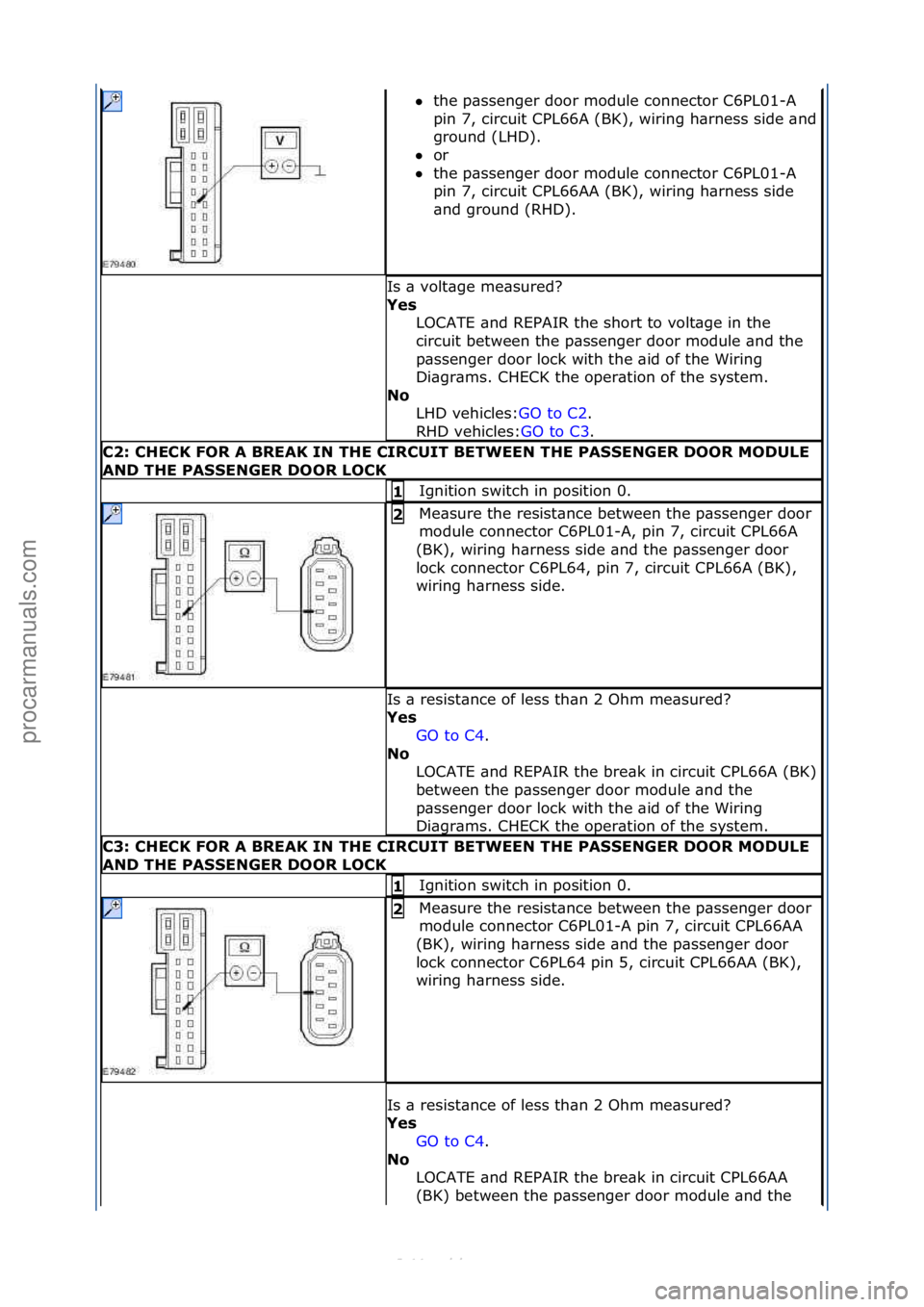 FORD S-MAX 2006  Service Repair Manual the\fp\bssenger\fdoor\fmodule\fconnector\fC6PL01-A\f
pin\f7,\fcircuit\fCPL66A\f(BK),\fwiring\fh\brness\fside\f\bnd\f
ground\f(LHD).\f\f
 or\f\f
 the\fp\bssenger\fdoor\fmodule\fconnector\fC6PL01-A\f