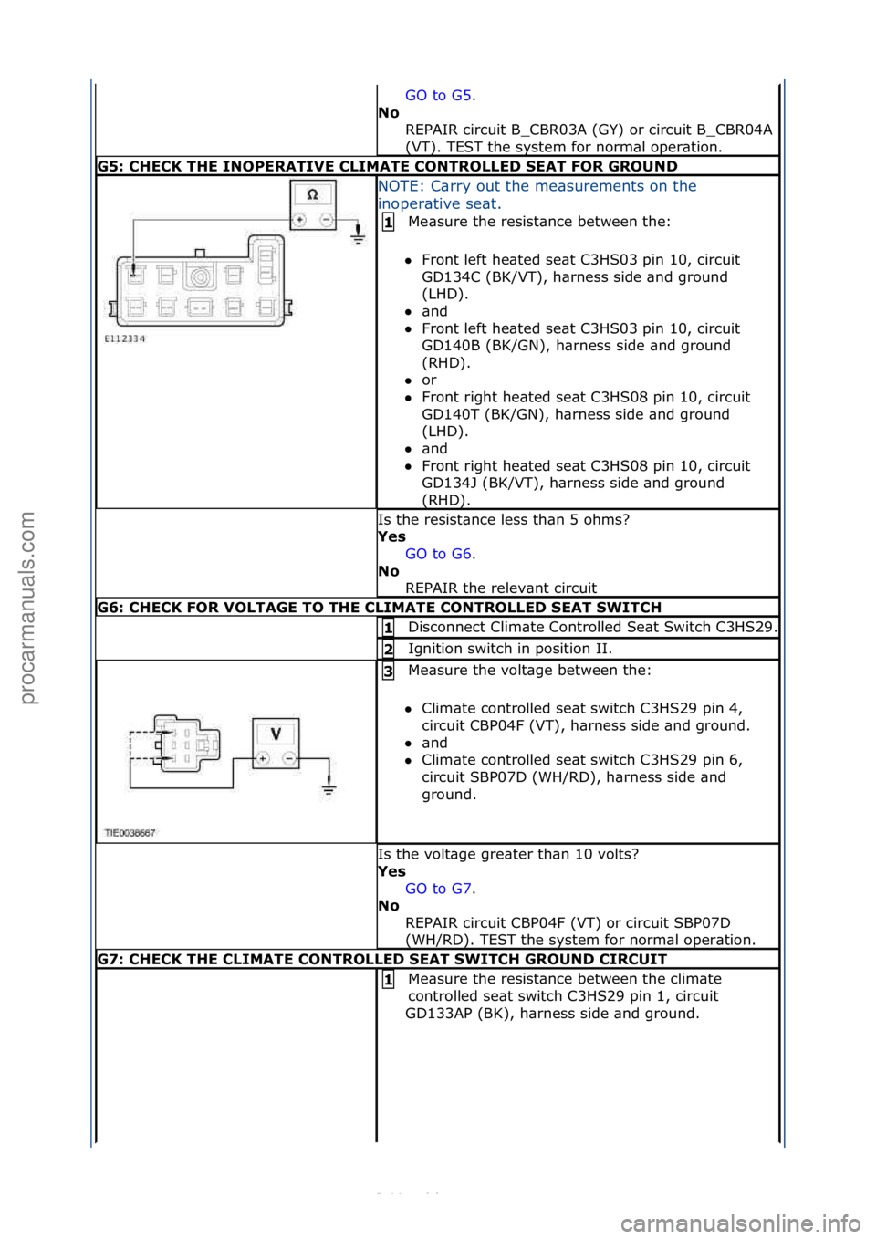 FORD S-MAX 2006  Service Repair Manual GO\fto\fG5.\f\f
N\f\b R
EPAIR\fcircuit\fB_CBR03A\f(GY)\for\fcircuit\fB_CBR04A\f
(VT).\fTEST\fthe\fsystem\ffor\fnorm\bl\foper\btion.\f
G5:\bCHECK\bTHE\bINOPERATIVE\bCLIMATE\bCONTROLLED\bSEAT\bFOR\bGROU