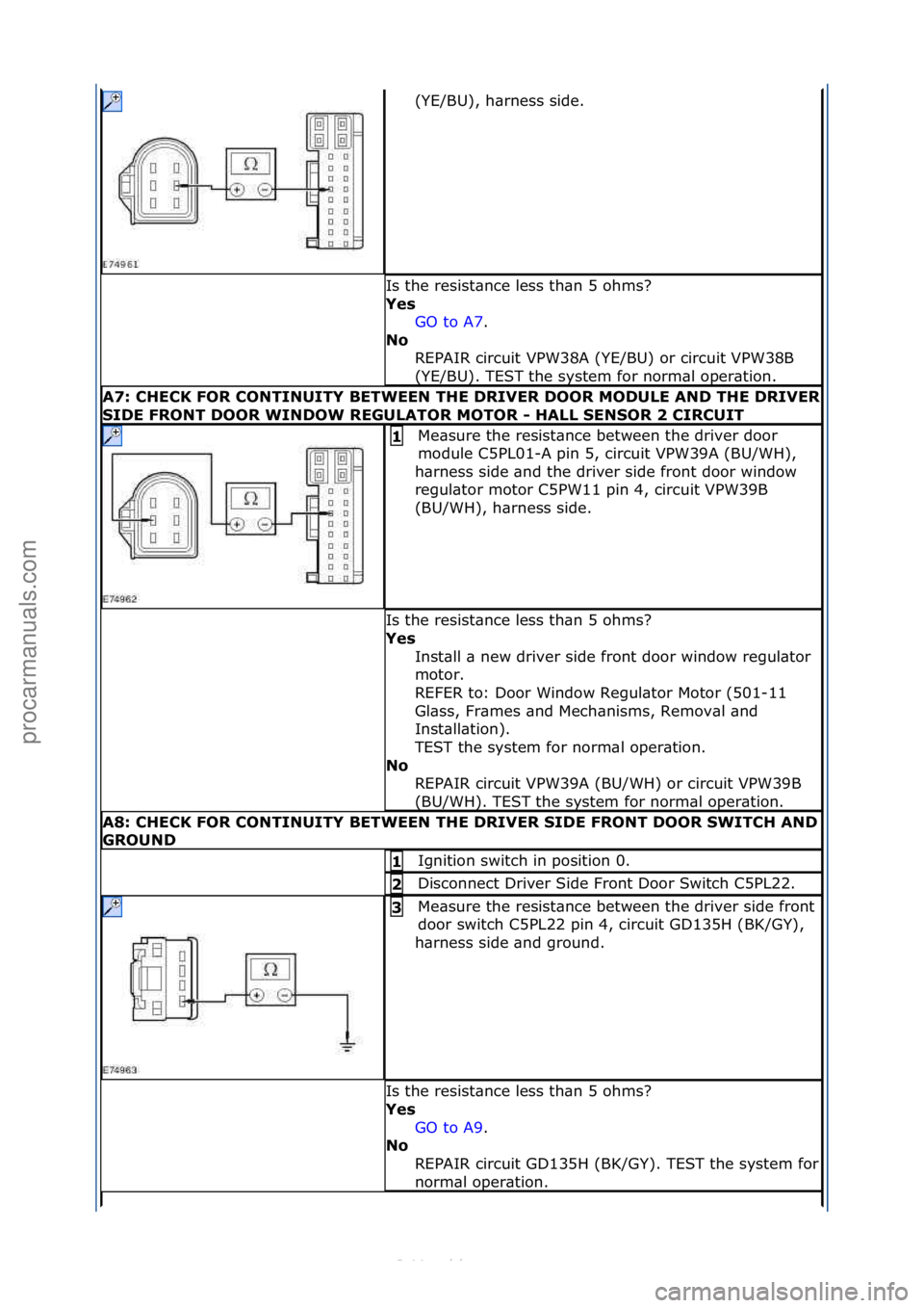 FORD S-MAX 2006  Service Repair Manual (YE/BU),\fh\brness\fside.\f
Is\fthe\fresist\bnce\fless\fth\bn\f5\fohms?\f
Yes GO\fto\fA7.\f\f
No  R

EPAIR\fcircuit\fVPW38A\f(YE/BU)\for\fcircuit\fVPW38B\f
(YE/BU).\fTEST\fthe\fsystem\ffor\fnorm\bl\fo