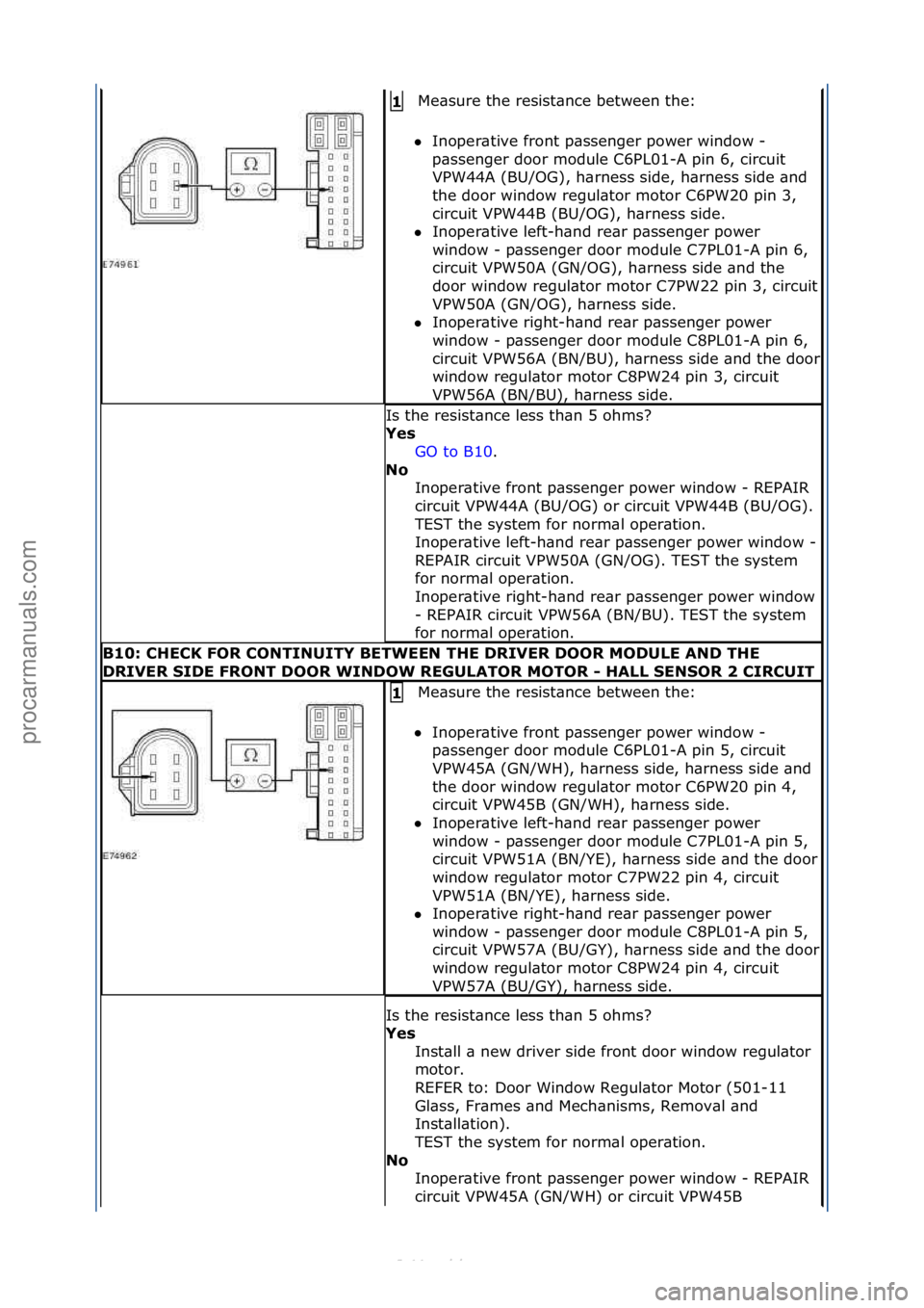 FORD S-MAX 2006  Service Repair Manual Me\bsure\fthe\fresist\bnce\fbetween\fthe:\f
 Inoper\btive\ffront\fp\bssenger\fpower\fwindow\f-\f
p\bs

senger\fdoor\fmodule\fC6PL01-A\fpin\f6,\fcircuit\f
VPW44A\f(BU/OG),\fh\brness\fside,\fh\brness\f