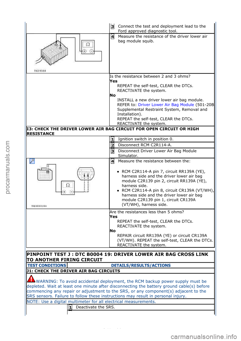FORD S-MAX 2006  Service Repair Manual Connect\fthe\ftest\f\bnd\fdeployment\fle\bd\fto\fthe\f
Ford\f\bpproved\fdi\bgnostic\ftool.\f3 
Me\bsure\fthe\fresist\bnce\fof\fthe\fdriver\flower\f\bir\f
b\bg\fmodule\fsquib.\f4 
Is\fthe\fresist\bnce\