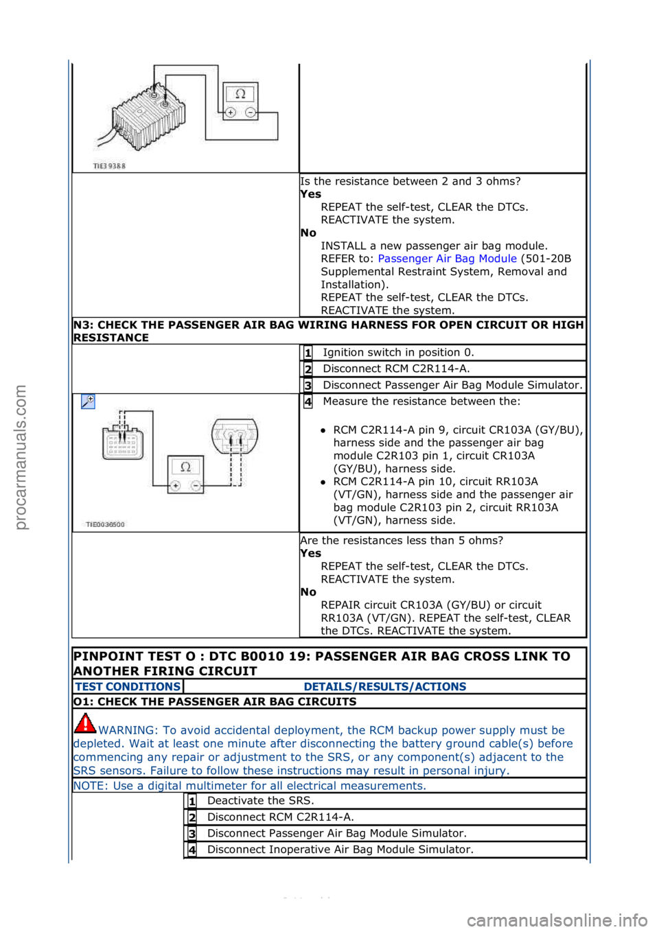 FORD S-MAX 2006  Service Repair Manual Is\fthe\fresist\bnce\fbetween\f2\f\bnd\f3\fohms?\f
Ye\f REPEAT\fthe\fself-test,\fCLEAR\fthe\fDTCs.\f
REACTIVATE\fthe\fsystem.\f\f
No  INSTALL\f\b\fnew\fp\bssenger\f\bir\fb\bg\fmodule.\f\f
REFER\fto:\f