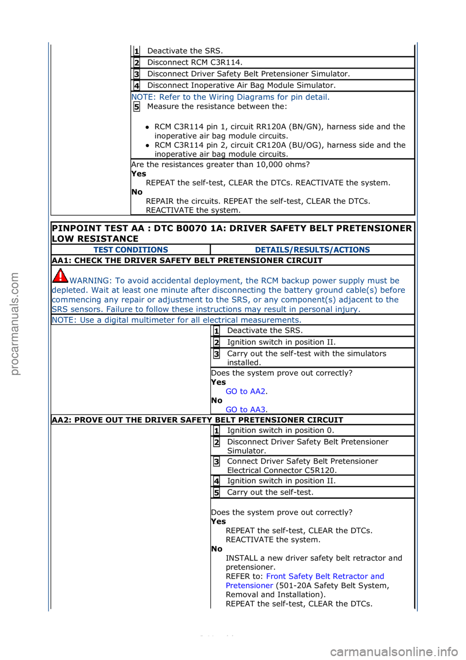 FORD S-MAX 2006 Service Repair Manual De\bctiv\bte\fthe\fSRS.\f\f1
Disconnect\fRCM\fC3R114.\f2
Disconnect\fDriver\fS\bfety\fBelt\fPretensioner\fSimul\btor.\f3
Disconnect\fInoper\btive\fAir\fB\bg\fModule\fSimul\btor.\f4
NOTE:\fRefer\ft FORD S-MAX 2006 Service Repair Manual De\bctiv\bte\fthe\fSRS.\f\f1
Disconnect\fRCM\fC3R114.\f2
Disconnect\fDriver\fS\bfety\fBelt\fPretensioner\fSimul\btor.\f3
Disconnect\fInoper\btive\fAir\fB\bg\fModule\fSimul\btor.\f4
NOTE:\fRefer\ft