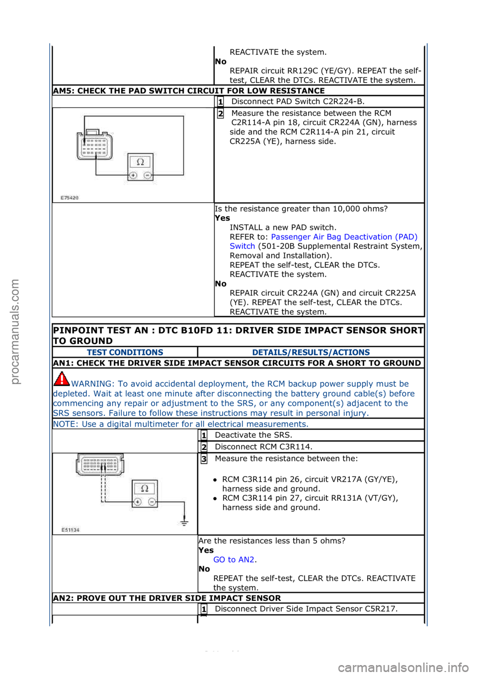 FORD S-MAX 2006  Service Repair Manual REACTIVATE\fthe\fsystem.\f\f
No  REPAIR\fcircuit\fRR129C\f(YE/GY).\fREPEAT\fthe\fself-
test,\fCLEAR\fthe\fDTCs.\fREACTIVATE\fthe\fsystem.\f\f
AM5: CHECK THE PAD SWITCH CIRCUIT FOR LOW RESISTANCE
Disco