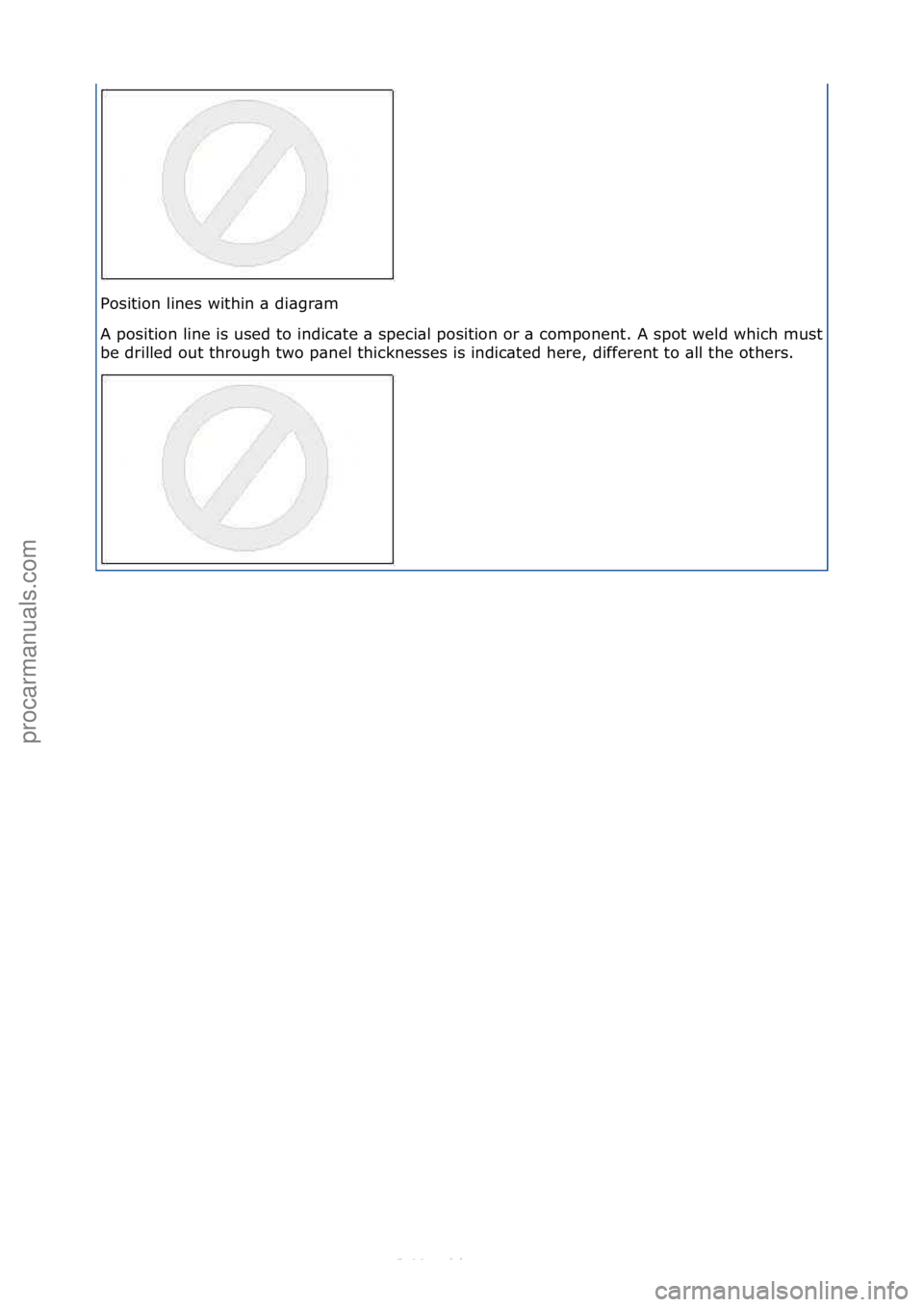 FORD S-MAX 2006  Service Repair Manual Position\flines\fwithin\f\b\fdi\bgr\bm\f
A\fposition\fline\fis\fused\fto\findic\bte\f\b\fspeci\bl\fposition\for\f\b\fcomponent.\fA\fspot\fweld\fwhich\fmust\f
be\fdrilled\fout\fthrough\ftwo\fp\bnel\fth