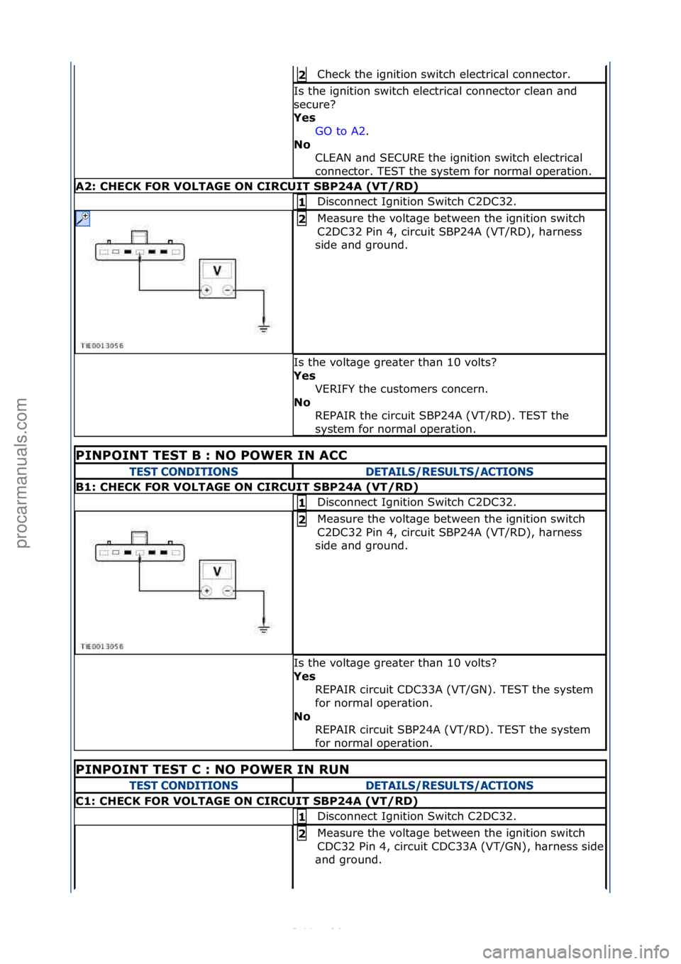 FORD S-MAX 2006 Service Repair Manual Check\fthe\fignition\fswitch\felectric\bl\fconnector.\f2\b
Is\fthe\fignition\fswitch\felectric\bl\fconnector\fcle\bn\f\bnd\f
secure?\f
Yes\bGO\fto\fA2.\f\f
No\b C
LEAN\f\bnd\fSECURE\fthe\fignition\fs FORD S-MAX 2006 Service Repair Manual Check\fthe\fignition\fswitch\felectric\bl\fconnector.\f2\b
Is\fthe\fignition\fswitch\felectric\bl\fconnector\fcle\bn\f\bnd\f
secure?\f
Yes\bGO\fto\fA2.\f\f
No\b C
LEAN\f\bnd\fSECURE\fthe\fignition\fs