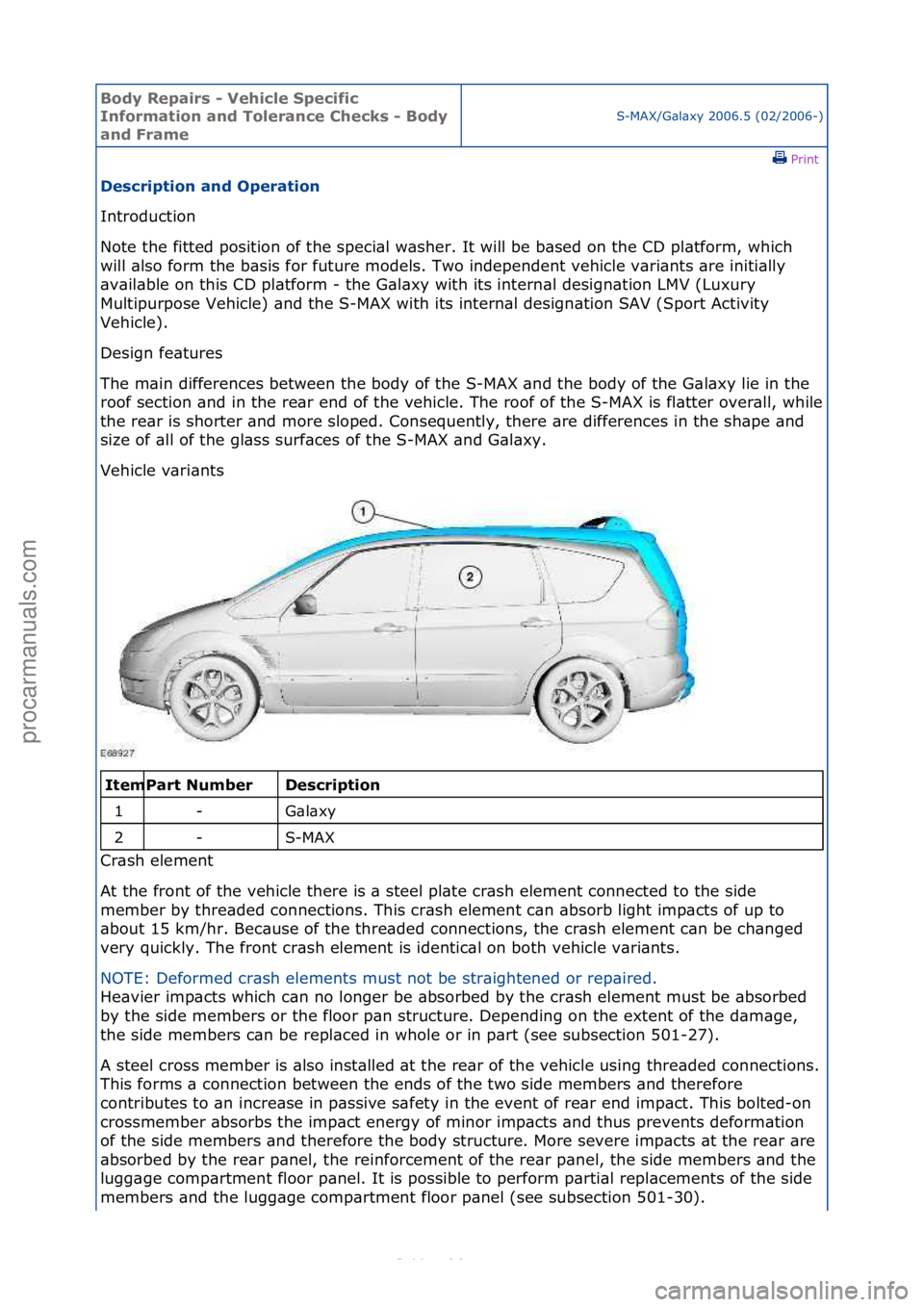 FORD S-MAX 2006  Service Repair Manual Body Re\bair\f - Vehicle S\becific 
Information and Tolerance Check\f - Body 
and Frame
S-MAX/G\bl\bxy\f2006.5\f(02/2006-)\fPrint \f
De\fcri\btion and O\beration 
Introduction\f
No

te\fthe\ffitted\fp