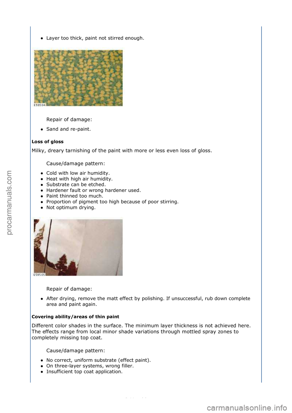 FORD S-MAX 2006  Service Repair Manual L\byer\ftoo\fthick,\fp\bint\fnot\fstirred\fenough.\f
Rep\bir\fof\fd\bm\bge:\f
 S\bnd\f\bnd\fre-p\bint.\f
Loss of gloss 
Milky,\fdre\bry\ft\brnishing\fof\fthe\fp\bint\fwith\fmore\for\fless\feven\flos