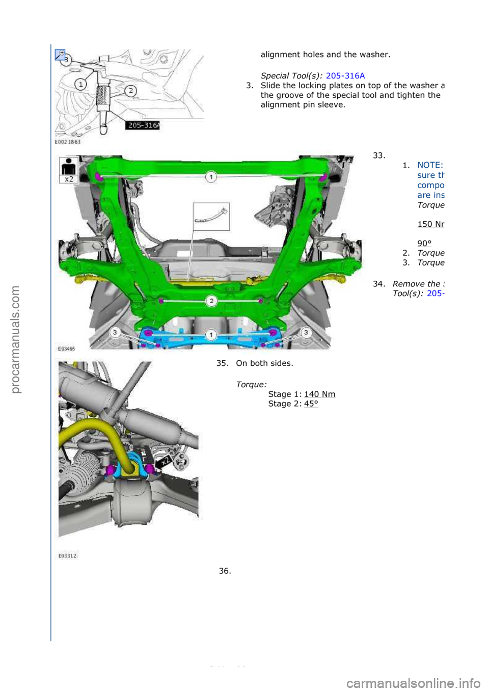 FORD S-MAX 2006  Service Repair Manual \blignment\fholes\f\bnd\fthe\fw\bsher.\f\f
Spe\fial Tool(s): 205-316A\f
3.
Slide\fthe\flocking\fpl\btes\fon\ftop\fof\fthe\fw\bsher\f\bnd\finto\f
the\fgroove\fof\fthe\fspeci\bl\ftool\f\bnd\ftighten\fth