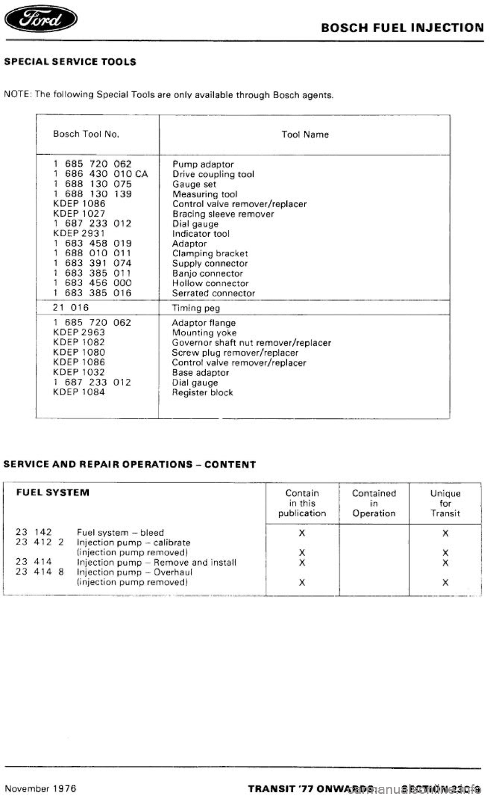 FORD TRANSIT 1978  Service Repair Manual 