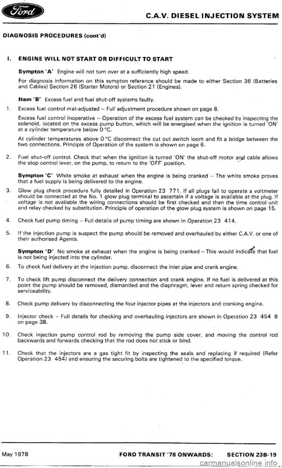 FORD TRANSIT 1978  Service Repair Manual 