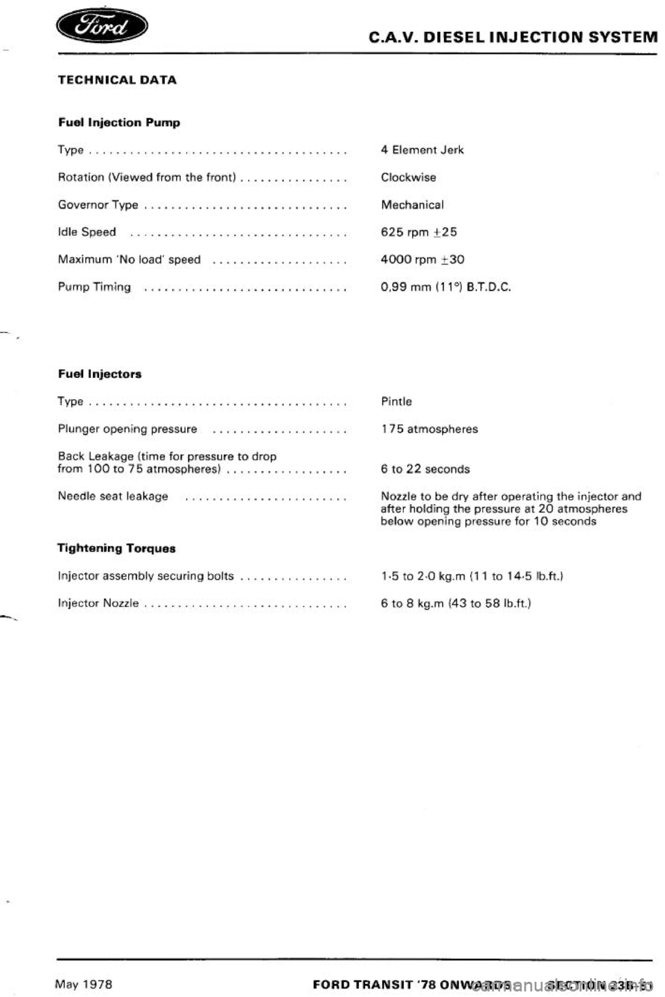 FORD TRANSIT 1978  Service Repair Manual 