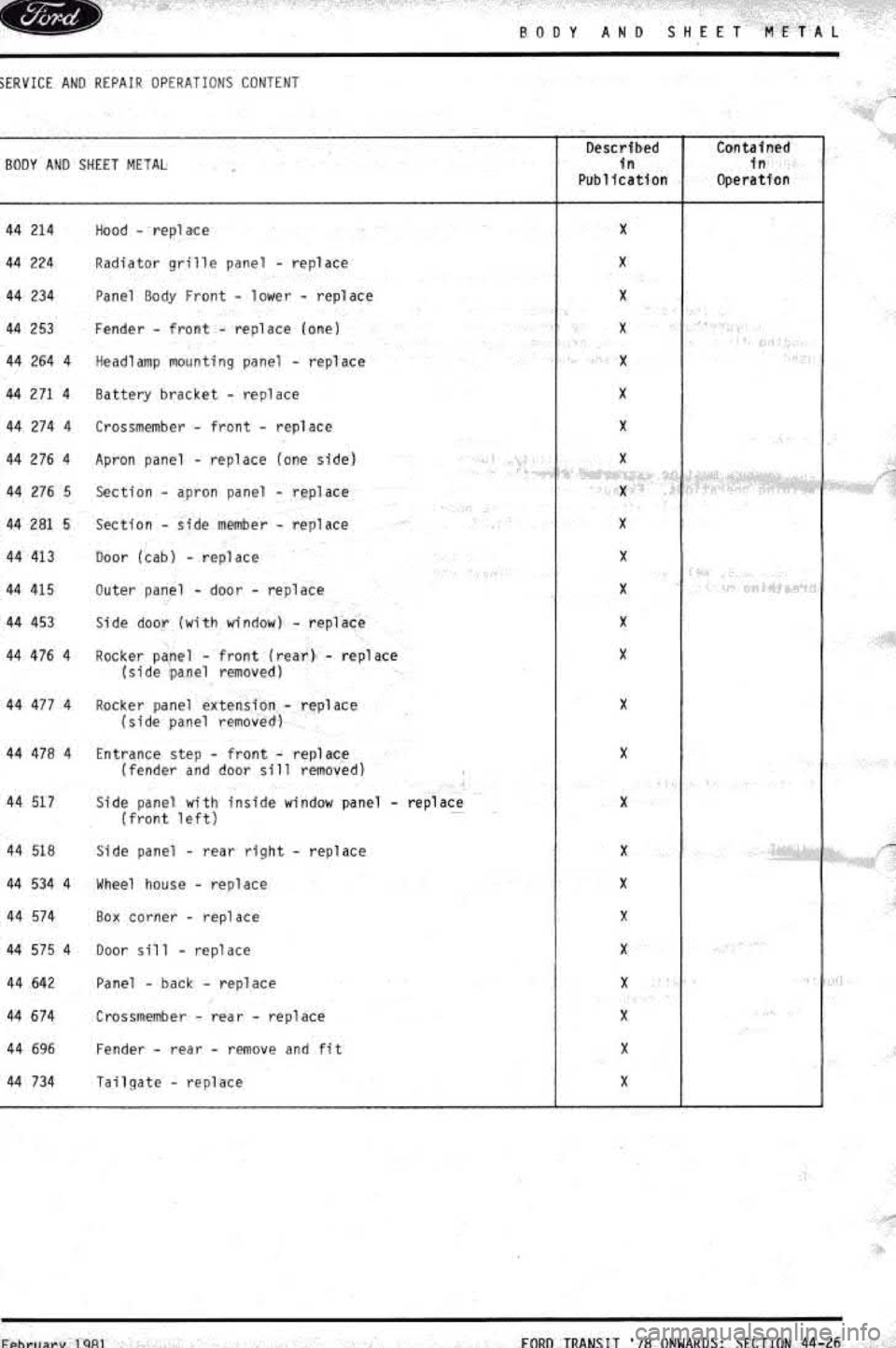 FORD TRANSIT 1978  Service Owners Manual 