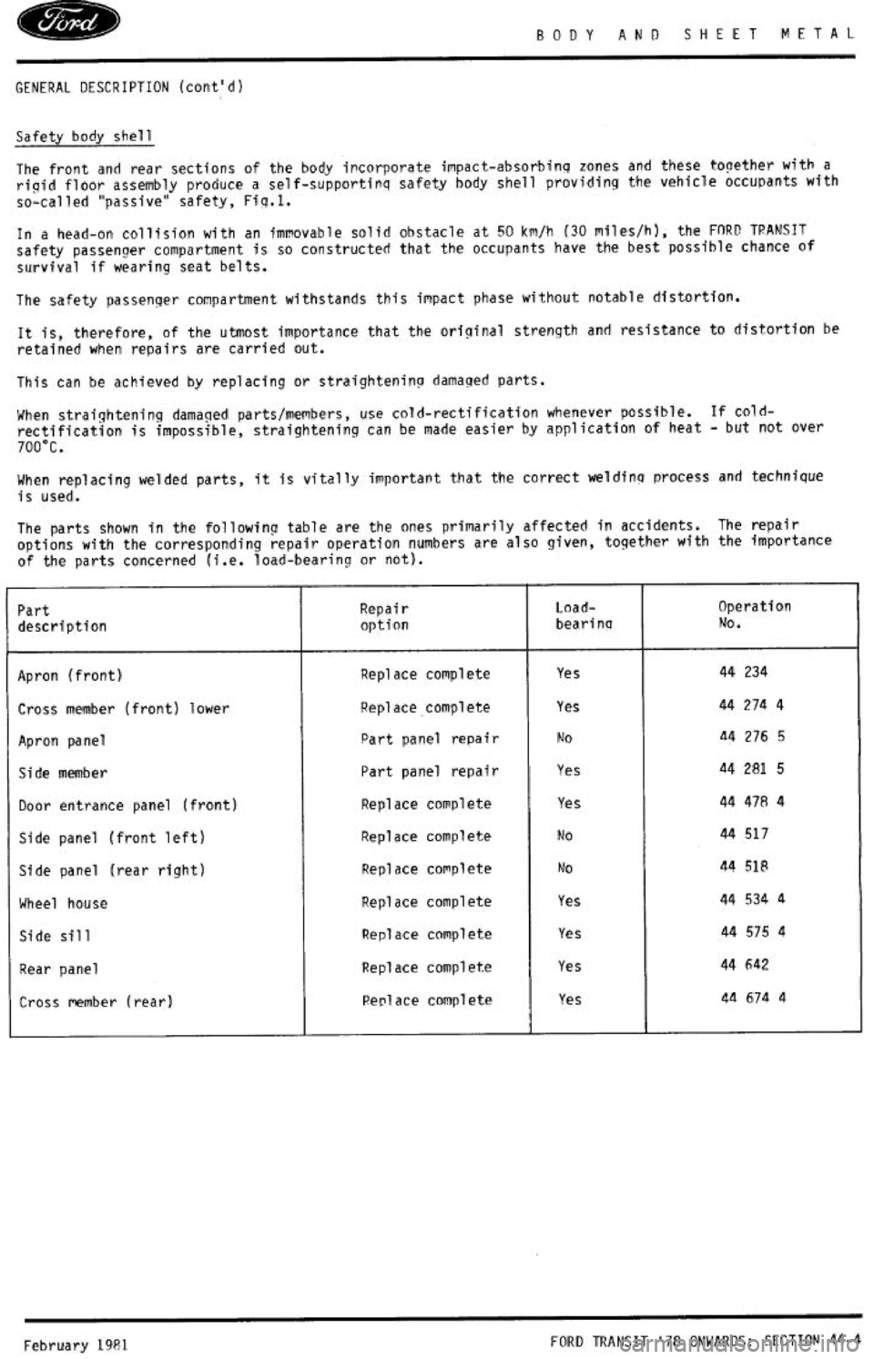 FORD TRANSIT 1978  Service Repair Manual 