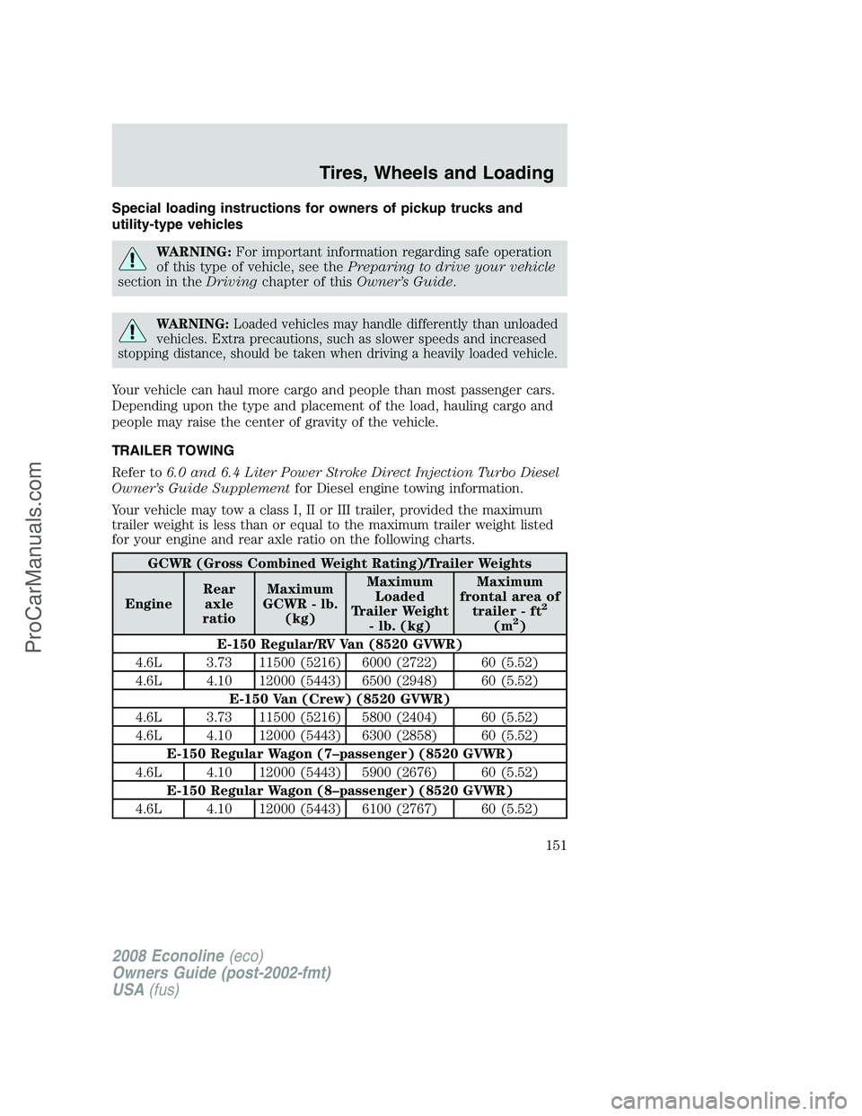 FORD E-450 2008  Owners Manual Special loading instructions for owners of pickup trucks and
utility-type vehicles
WARNING:For important information regarding safe operation
of this type of vehicle, see thePreparing to drive your ve