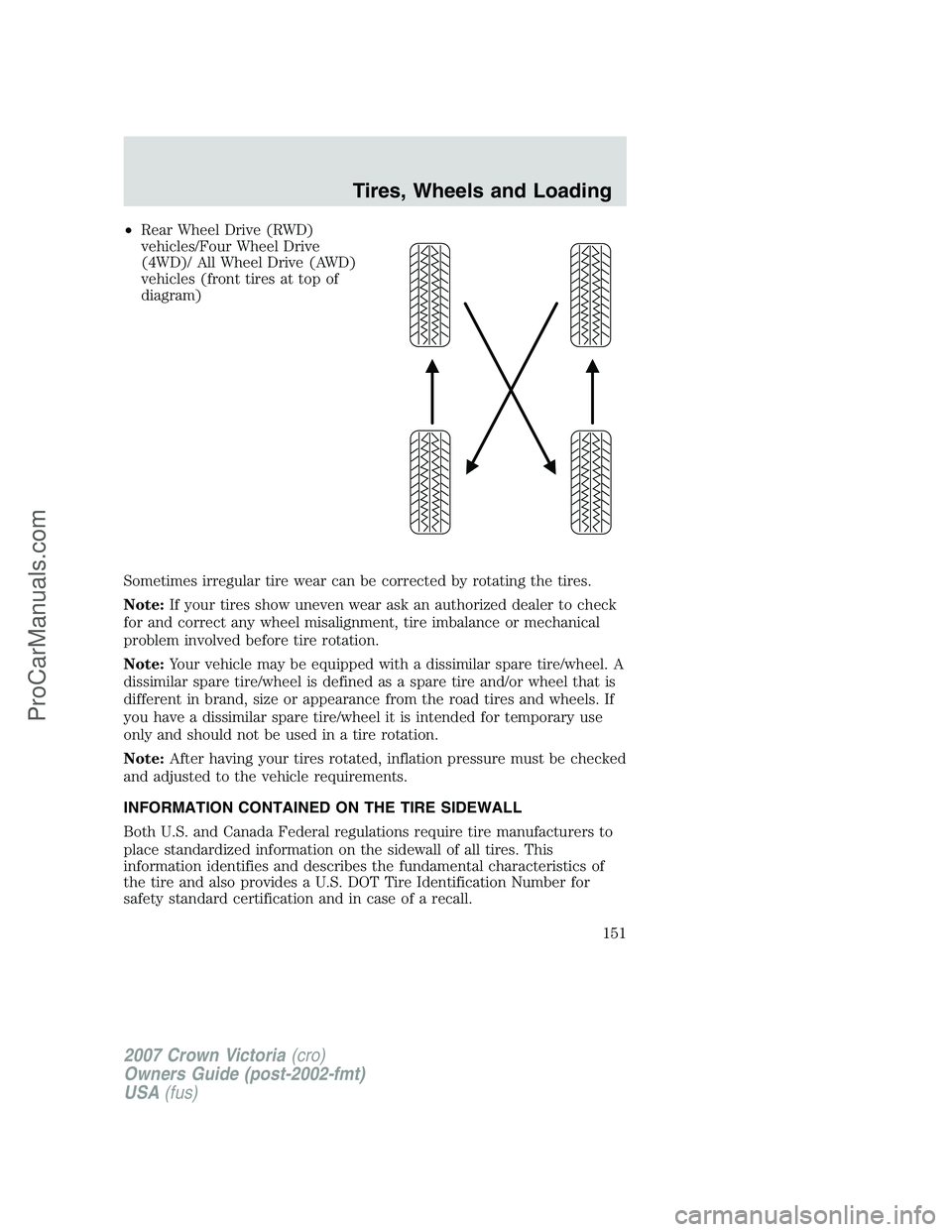 FORD E-450 2007 Owners Manual •Rear Wheel Drive (RWD)
vehicles/Four Wheel Drive
(4WD)/ All Wheel Drive (AWD)
vehicles (front tires at top of
diagram)
Sometimes irregular tire wear can be corrected by rotating the tires.
Note:If FORD E-450 2007 Owners Manual •Rear Wheel Drive (RWD)
vehicles/Four Wheel Drive
(4WD)/ All Wheel Drive (AWD)
vehicles (front tires at top of
diagram)
Sometimes irregular tire wear can be corrected by rotating the tires.
Note:If