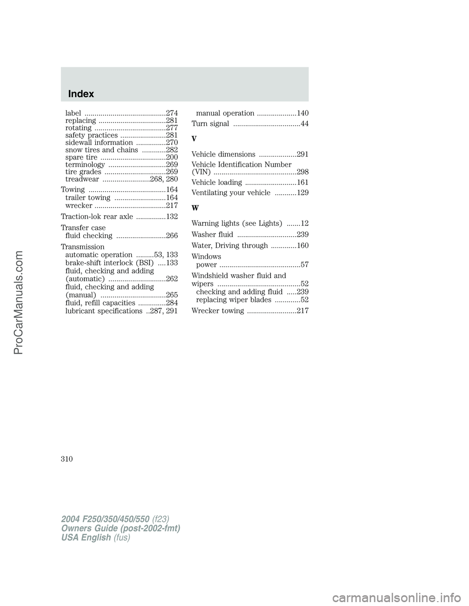 FORD F350 2004 Owners Manual label .........................................274
replacing ..................................281
rotating ....................................277
safety practices .......................281
sidewall FORD F350 2004 Owners Manual label .........................................274
replacing ..................................281
rotating ....................................277
safety practices .......................281
sidewall