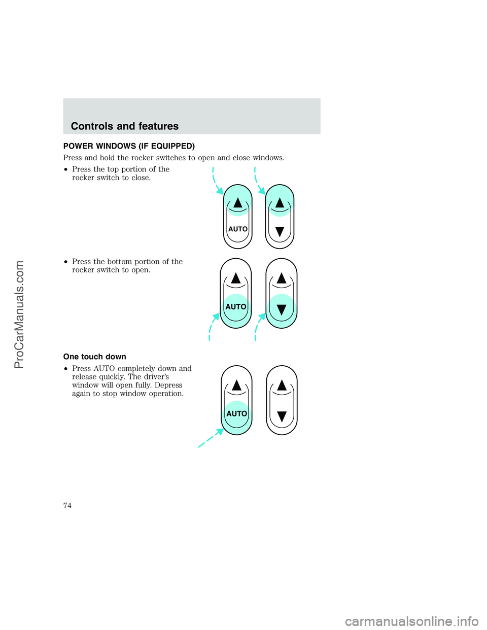 FORD F350 1999 Manual PDF POWER WINDOWS (IF EQUIPPED)
Press and hold the rocker switches to open and close windows.
•Press the top portion of the
rocker switch to close.
•Press the bottom portion of the
rocker switch to op FORD F350 1999 Manual PDF POWER WINDOWS (IF EQUIPPED)
Press and hold the rocker switches to open and close windows.
•Press the top portion of the
rocker switch to close.
•Press the bottom portion of the
rocker switch to op