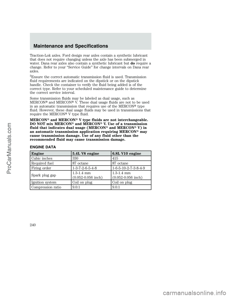 FORD F350 2002  Owners Manual Traction-Lok axles. Ford design rear axles contain a synthetic lubricant
that does not require changing unless the axle has been submerged in
water. Dana rear axles also contain a synthetic lubricant 