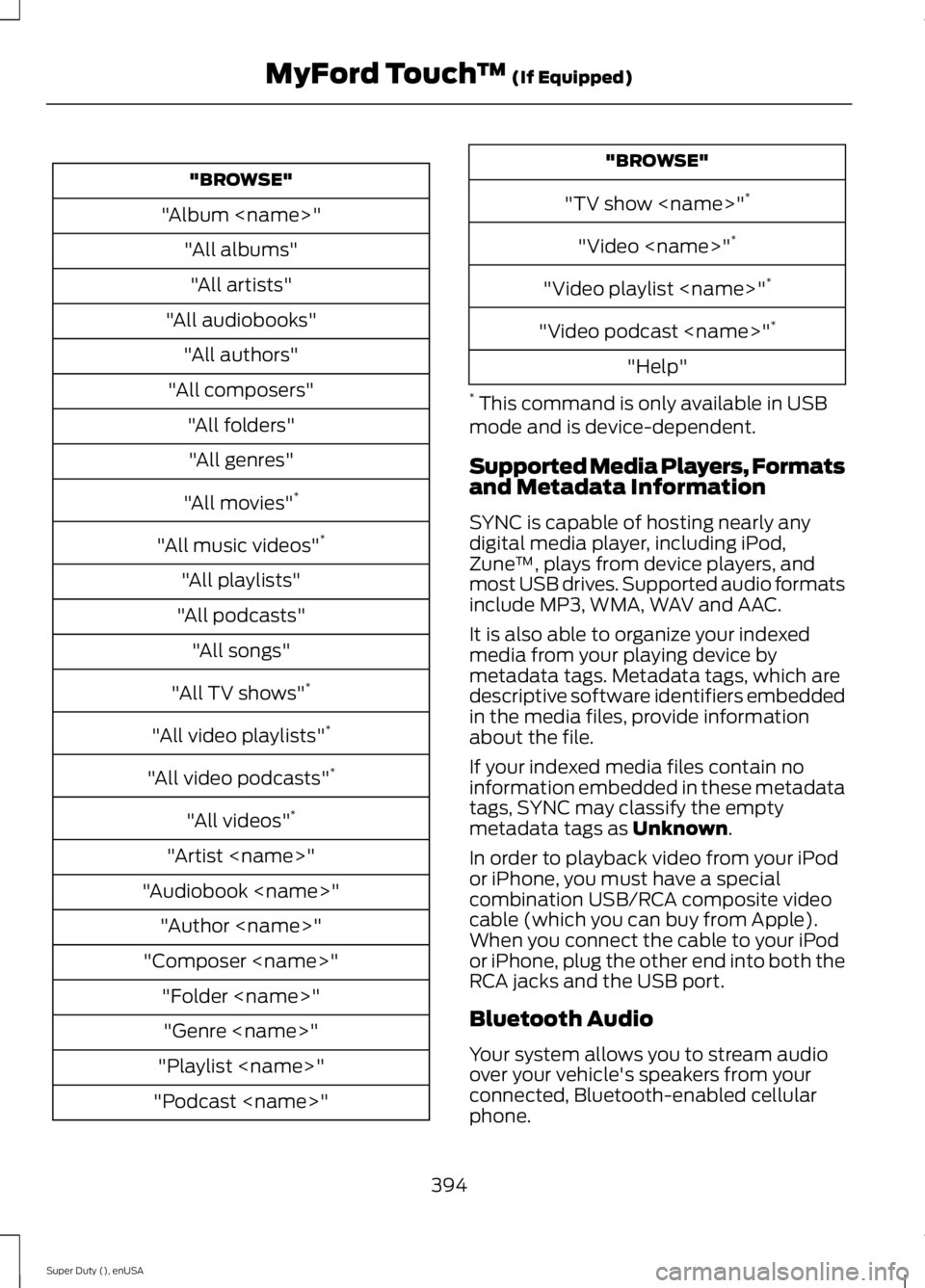 FORD F450 2015  Owners Manual "BROWSE"
"Album <name>" "All albums""All artists"
"All audiobooks" "All authors"
"All composers" "All folders""All genres"
"