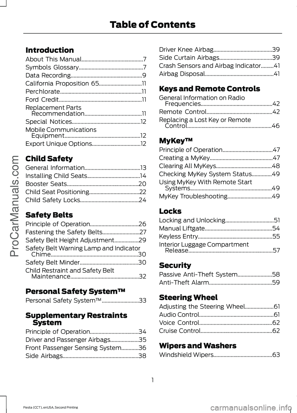 FORD FIESTA 2015  Owners Manual Introduction
About This Manual...........................................7
Symbols Glossary
.............................................7
Data Recording
..............................................