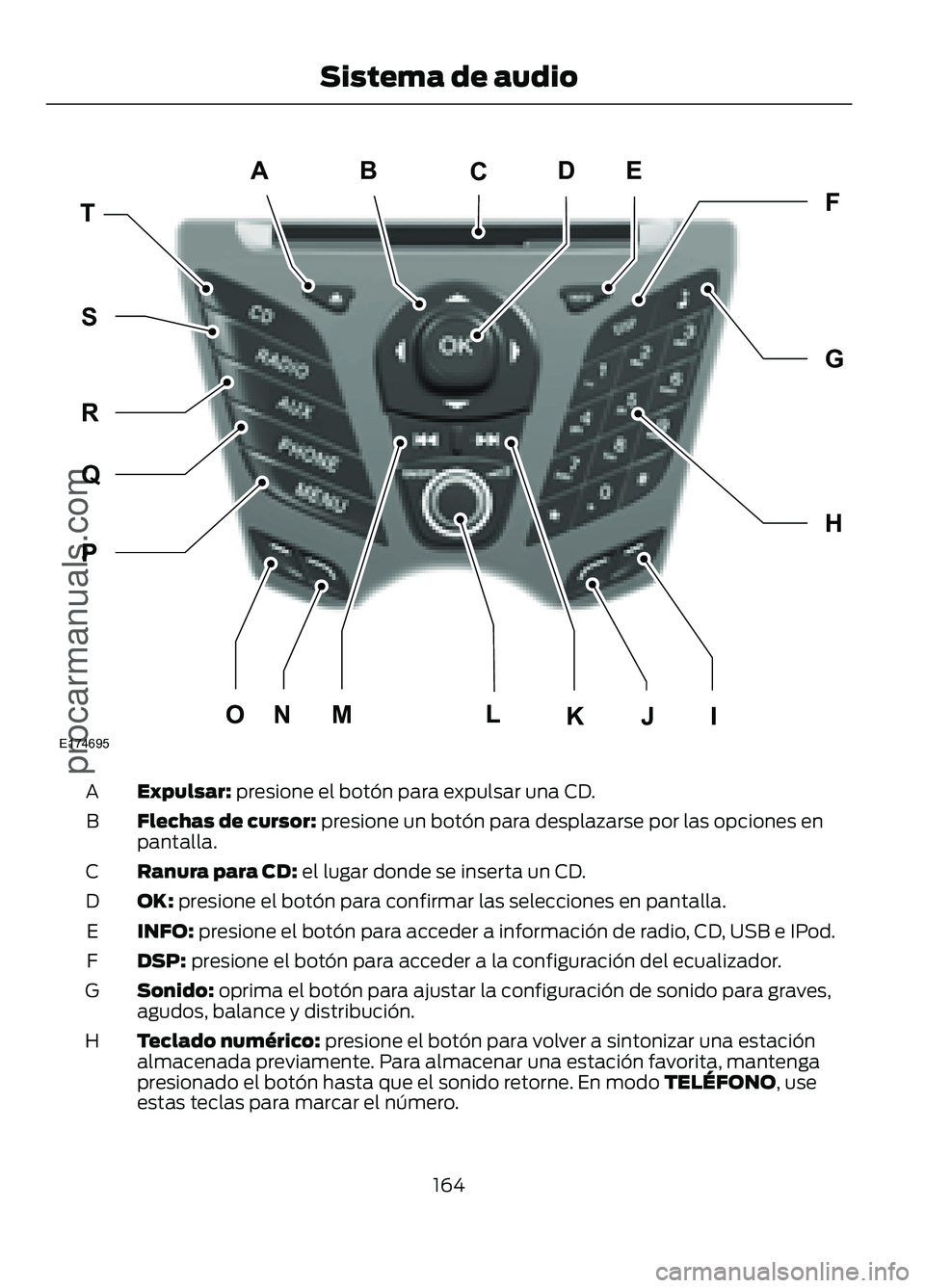 FORD FIGO 2017 Owners Manual Expulsar: presione el botón para expulsar una CD.
A
Flechas de cursor:
presione un botón para desplazarse por las opciones en
pantalla.
B
Ranura para CD:
el lugar donde se inserta un CD.
C
OK:
pr FORD FIGO 2017 Owners Manual Expulsar: presione el botón para expulsar una CD.
A
Flechas de cursor:
presione un botón para desplazarse por las opciones en
pantalla.
B
Ranura para CD:
el lugar donde se inserta un CD.
C
OK:
pr