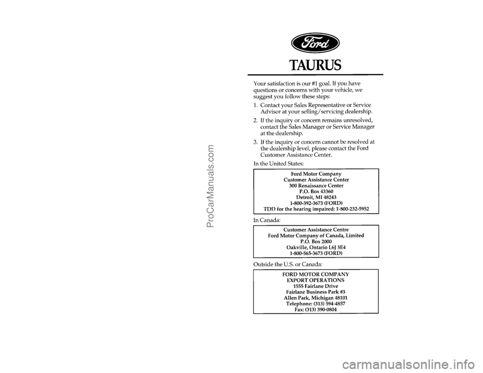 FORD TAURUS 1996  Owners Manual [PI00080( T)04/95]
thirty-six pica chart:File:01fcpit.ex
Update:Mon Jan 22 15:39:52 1996
ProCarManuals.com 