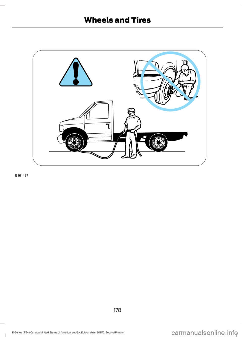 FORD E SERIES 2018 Owners Manual 178
E-Series (TE4) Canada/United States of America, enUSA, Edition date: 201712, Second Printing
Wheels and TiresE161437 FORD E SERIES 2018 Owners Manual 178
E-Series (TE4) Canada/United States of America, enUSA, Edition date: 201712, Second Printing
Wheels and TiresE161437