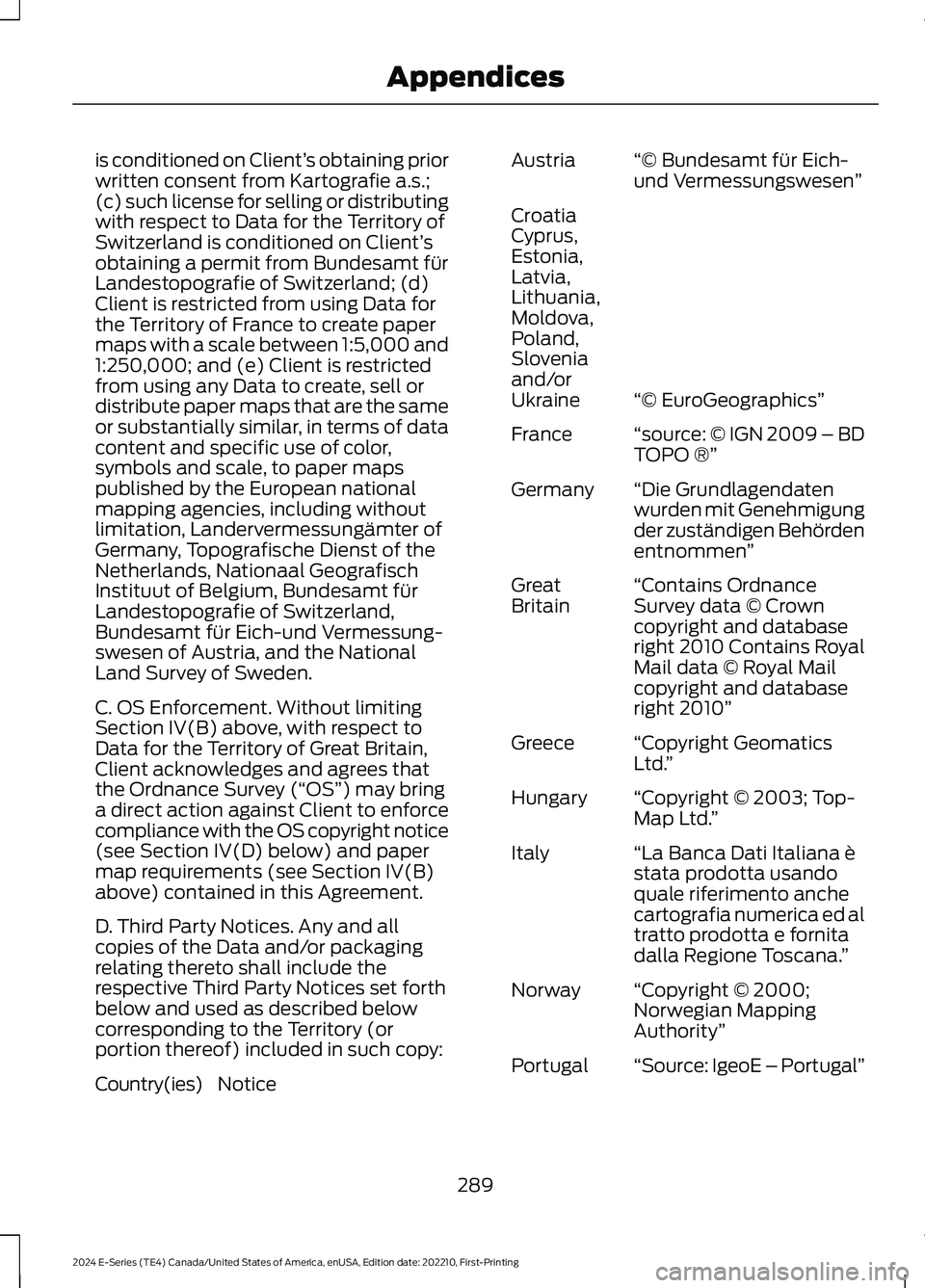 FORD E SERIES 2024 Manual PDF is conditioned on Client’s obtaining priorwritten consent from Kartografie a.s.;(c) such license for selling or distributingwith respect to Data for the Territory ofSwitzerland is conditioned on Cli FORD E SERIES 2024 Manual PDF is conditioned on Client’s obtaining priorwritten consent from Kartografie a.s.;(c) such license for selling or distributingwith respect to Data for the Territory ofSwitzerland is conditioned on Cli