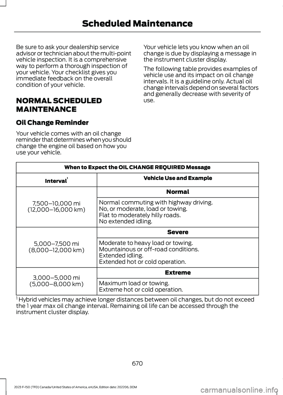 FORD F150 2023 Service Manual Be sure to ask your dealership serviceadvisor or technician about the multi-pointvehicle inspection. It is a comprehensiveway to perform a thorough inspection ofyour vehicle. Your checklist gives youi
