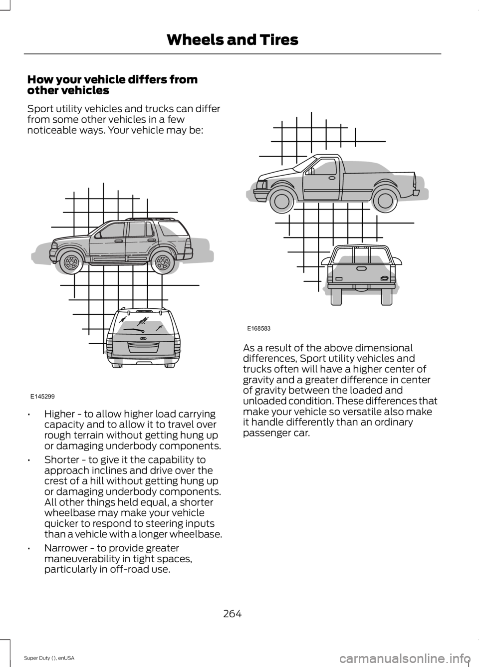 FORD F250 SUPER DUTY 2015  Owners Manual How your vehicle differs fromother vehicles
Sport utility vehicles and trucks can differfrom some other vehicles in a fewnoticeable ways. Your vehicle may be:
•Higher - to allow higher load carrying