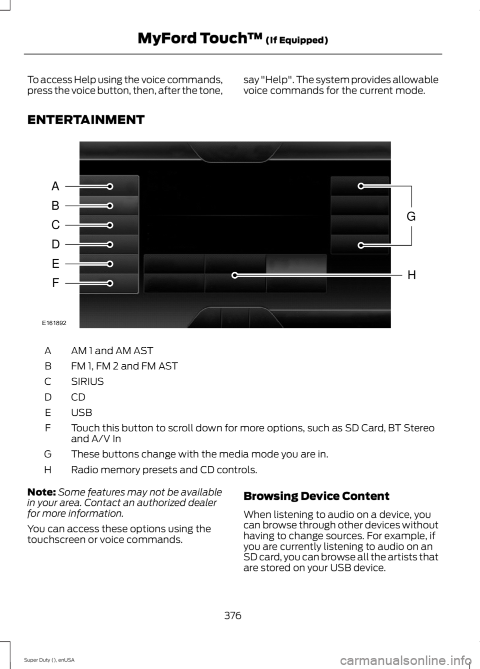 FORD F250 SUPER DUTY 2015 Owners Manual To access Help using the voice commands,press the voice button, then, after the tone,say "Help". The system provides allowablevoice commands for the current mode.
ENTERTAINMENT
AM 1 and AM AST FORD F250 SUPER DUTY 2015 Owners Manual To access Help using the voice commands,press the voice button, then, after the tone,say "Help". The system provides allowablevoice commands for the current mode.
ENTERTAINMENT
AM 1 and AM AST