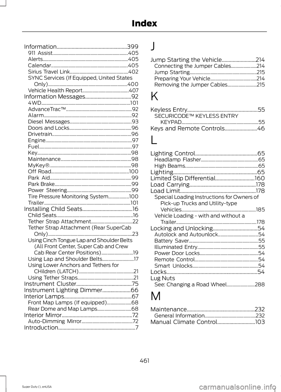 FORD F250 SUPER DUTY 2015  Owners Manual Information....................................................399911 Assist..............................................................405Alerts.....................................................