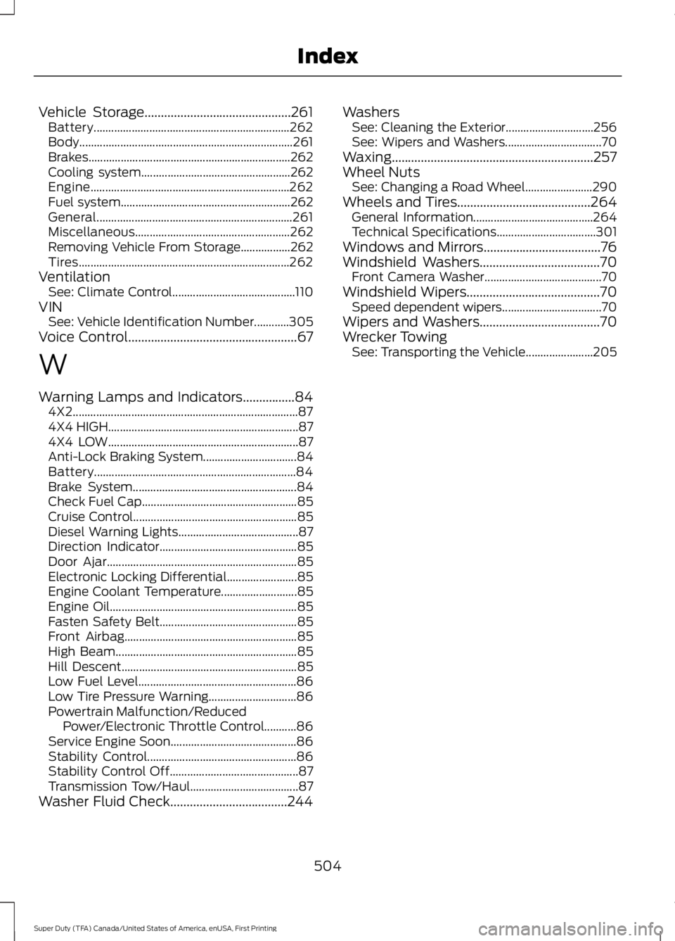 FORD F450 SUPER DUTY 2016  Owners Manual Vehicle Storage.............................................261Battery...................................................................262Body........................................................