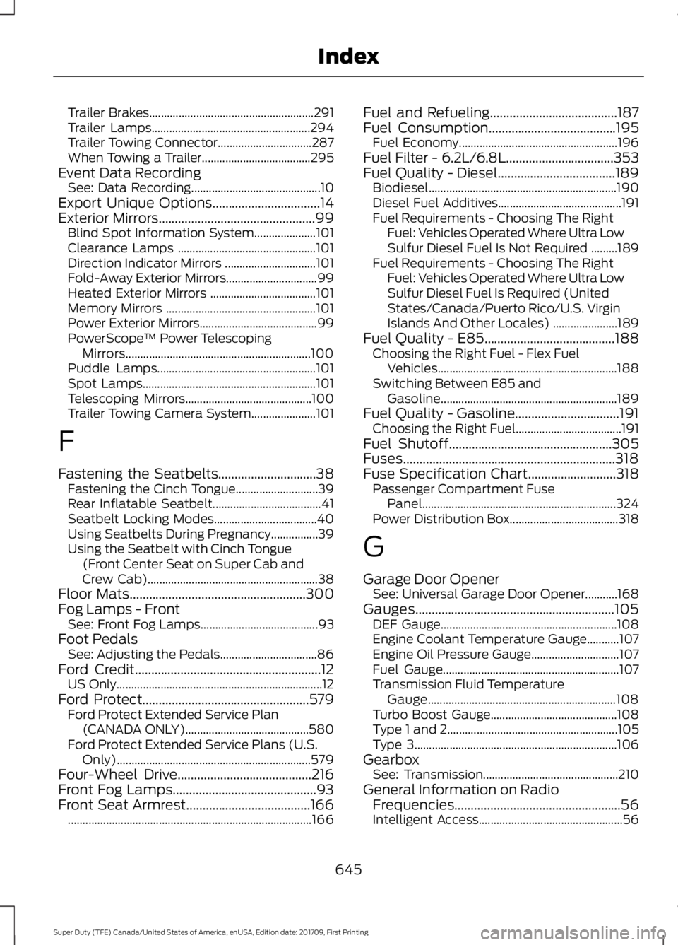 FORD F450 SUPER DUTY 2018 Owners Manual Trailer Brakes........................................................
291
Trailer Lamps...................................................... 294
Trailer Towing Connector............................. FORD F450 SUPER DUTY 2018 Owners Manual Trailer Brakes........................................................
291
Trailer Lamps...................................................... 294
Trailer Towing Connector.............................