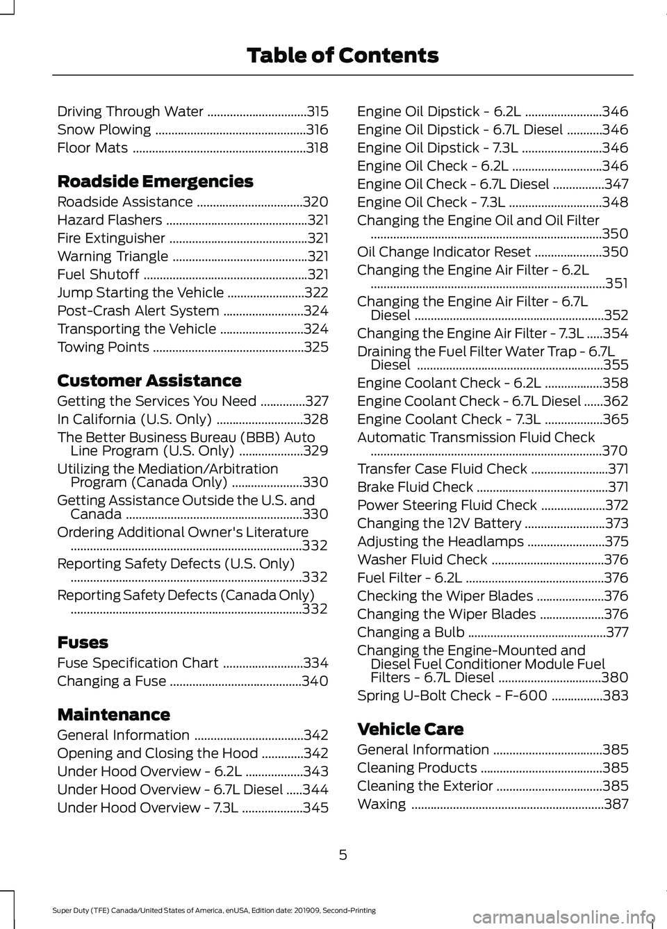 FORD F450 SUPER DUTY 2020 Owners Manual Driving Through Water
...............................315
Snow Plowing ...............................................
316
Floor Mats ......................................................
318
Roadside FORD F450 SUPER DUTY 2020 Owners Manual Driving Through Water
...............................315
Snow Plowing ...............................................
316
Floor Mats ......................................................
318
Roadside