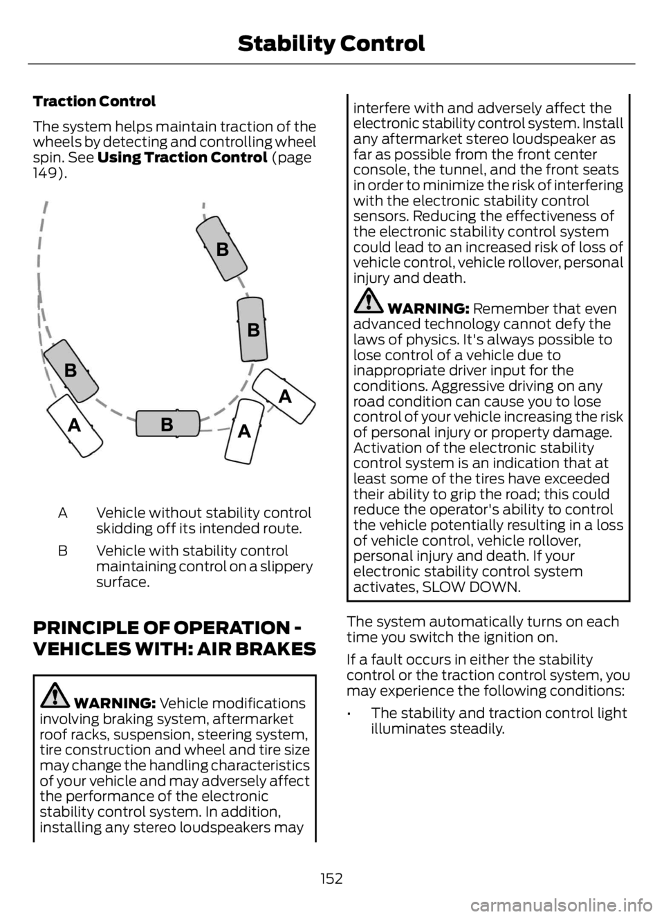 FORD F650/750 2023 Owners Manual Traction Control
The system helps maintain traction of the
wheels by detecting and controlling wheel
spin. See Using Traction Control (page
149).
E72903
Vehicle without stability control
skidding off FORD F650/750 2023 Owners Manual Traction Control
The system helps maintain traction of the
wheels by detecting and controlling wheel
spin. See Using Traction Control (page
149).
E72903
Vehicle without stability control
skidding off