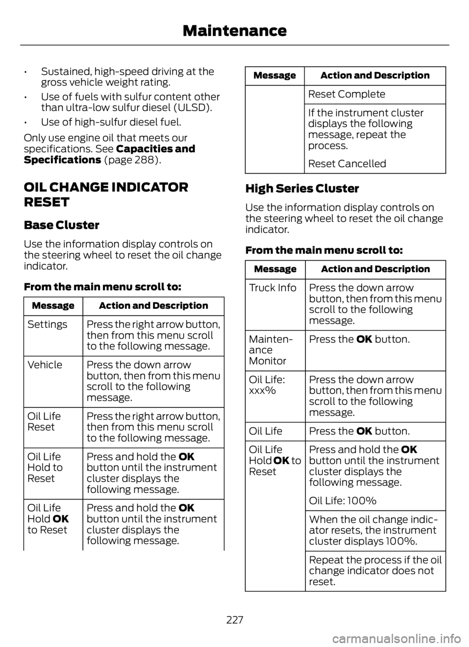 FORD F650/750 2023 Owners Manual • Sustained, high-speed driving at the
gross vehicle weight rating.
• Use of fuels with sulfur content other
than ultra-low sulfur diesel (ULSD).
• Use of high-sulfur diesel fuel.
Only use engin FORD F650/750 2023 Owners Manual • Sustained, high-speed driving at the
gross vehicle weight rating.
• Use of fuels with sulfur content other
than ultra-low sulfur diesel (ULSD).
• Use of high-sulfur diesel fuel.
Only use engin