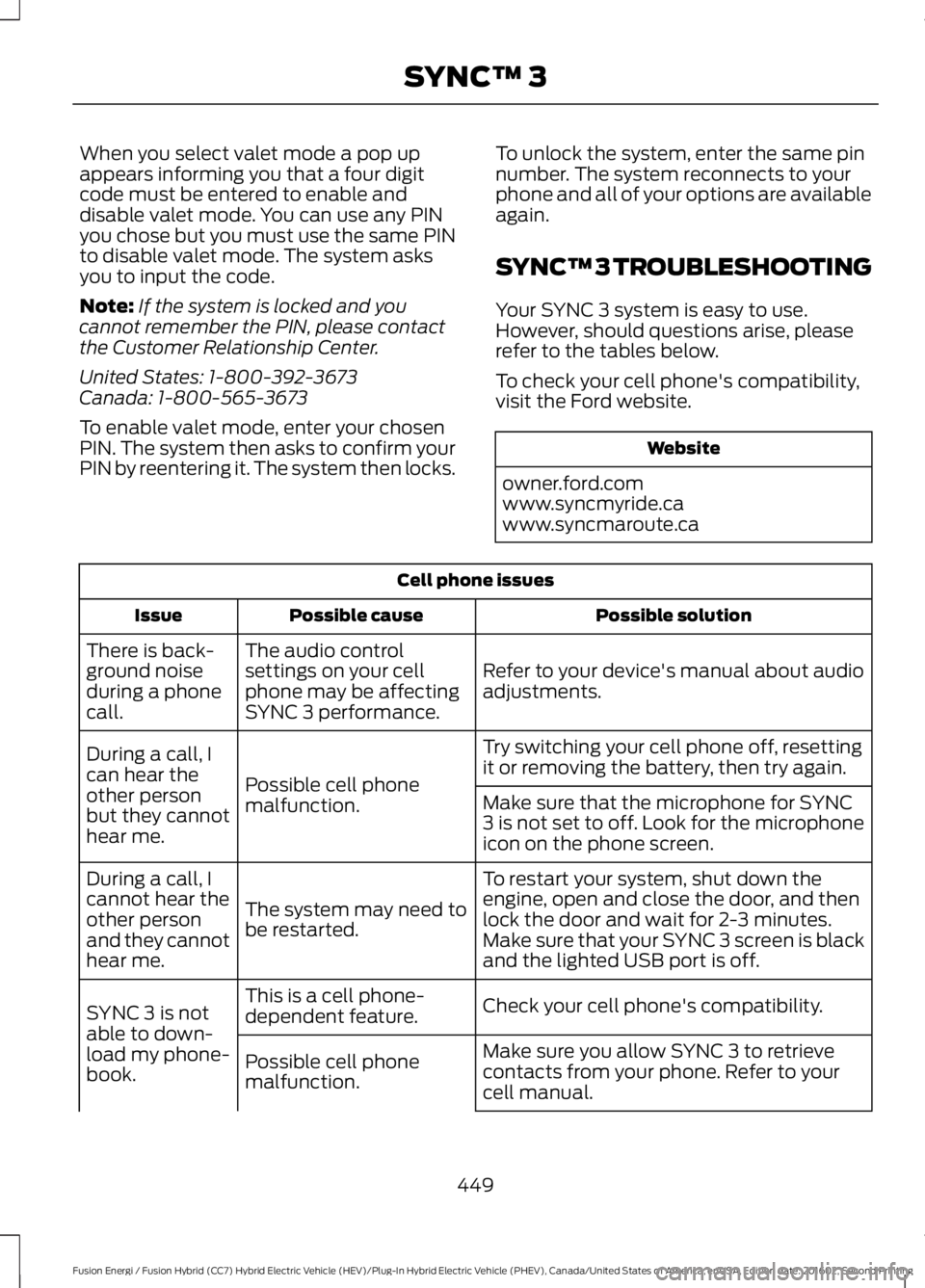 FORD FUSION ENERGI 2017 Owners Manual When you select valet mode a pop upappears informing you that a four digitcode must be entered to enable anddisable valet mode. You can use any PINyou chose but you must use the same PINto disable val FORD FUSION ENERGI 2017 Owners Manual When you select valet mode a pop upappears informing you that a four digitcode must be entered to enable anddisable valet mode. You can use any PINyou chose but you must use the same PINto disable val