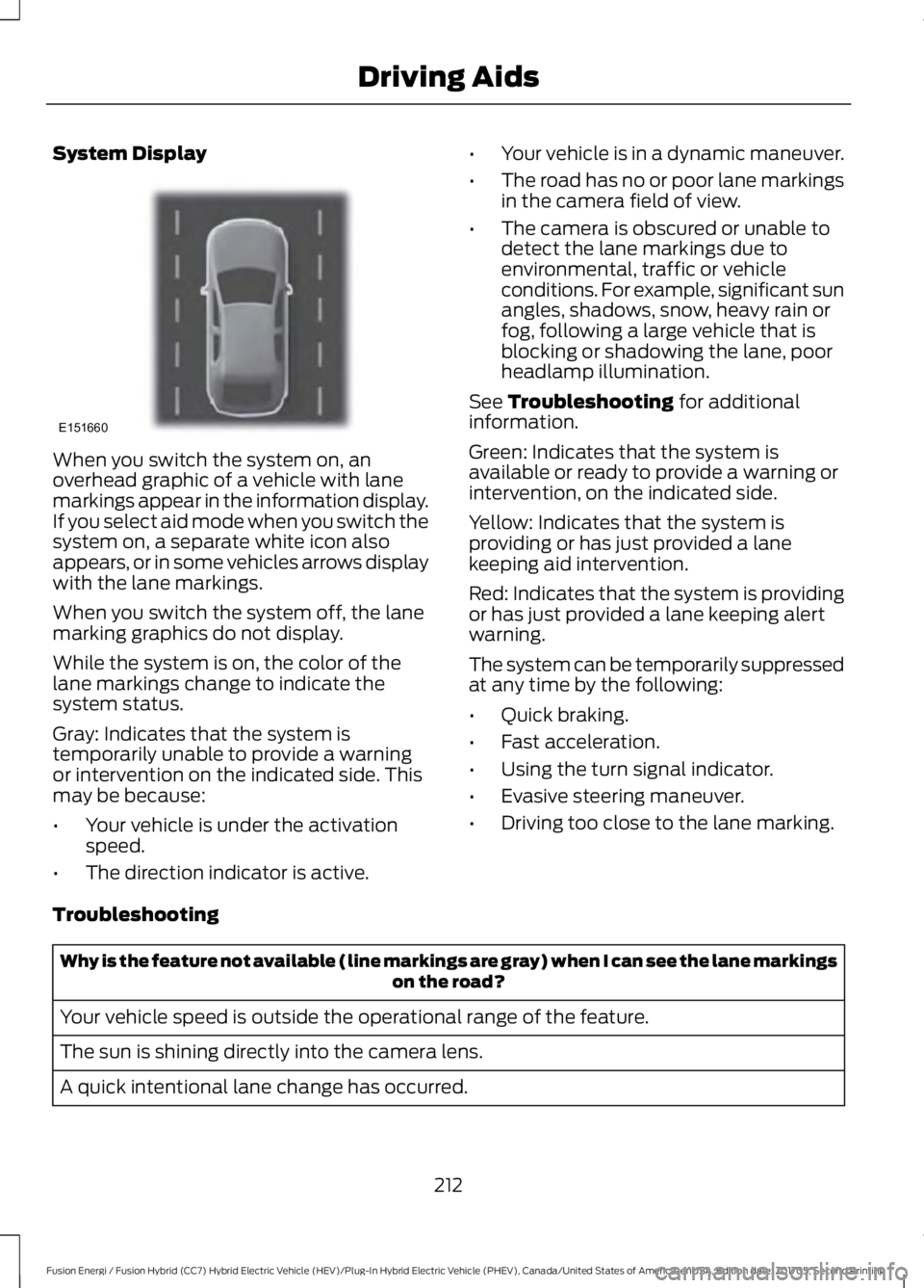 FORD FUSION ENERGI 2018 Owners Manual System Display
When you switch the system on, anoverhead graphic of a vehicle with lanemarkings appear in the information display.If you select aid mode when you switch thesystem on, a separate white FORD FUSION ENERGI 2018 Owners Manual System Display
When you switch the system on, anoverhead graphic of a vehicle with lanemarkings appear in the information display.If you select aid mode when you switch thesystem on, a separate white